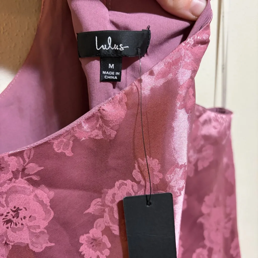 Lulus Got the Key Mauve Satin Floral Jacquard Halter Slip Mini Dress Pink Size M - Image 8