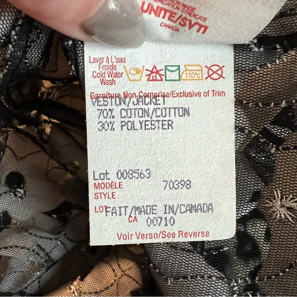 Joseph Ribkoff Zip Front Mesh Floral Applique Jacket, Size 16 Black White - Image 5