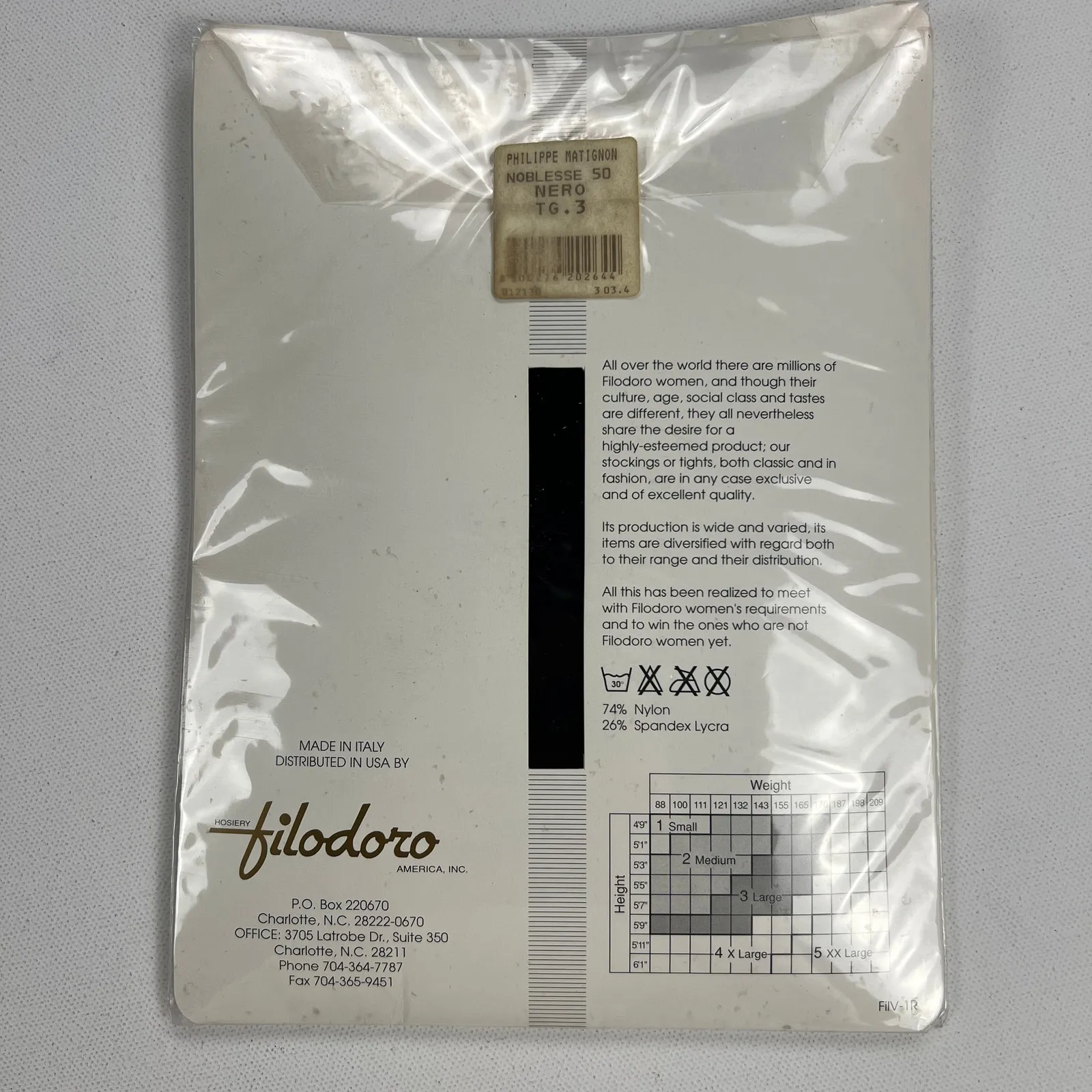 Vintage 1990s Filodoro Italian Pantyhose Stockings Nero Black Size 3 Large - Image 2