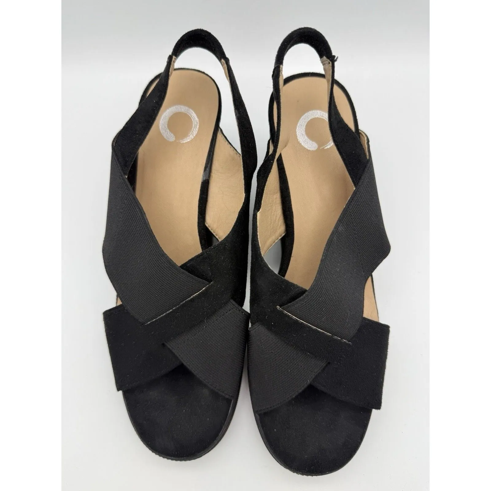 Journee Collection Wedge Sandals Women 7.5 Black Suede Slingback Elastic Comfort - Image 2