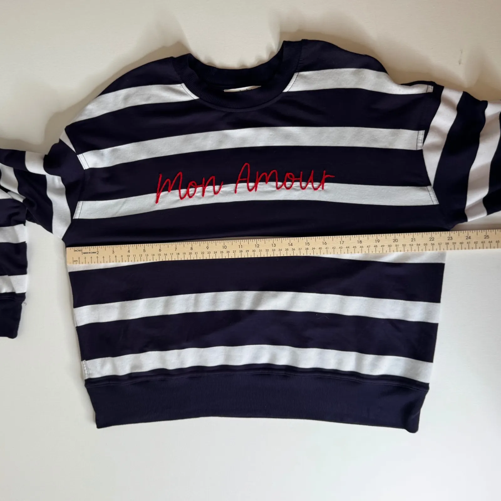 Workshop Womens Striped Mon Amour Top Sz Large Graphic Pullover French Comfort - Image 11