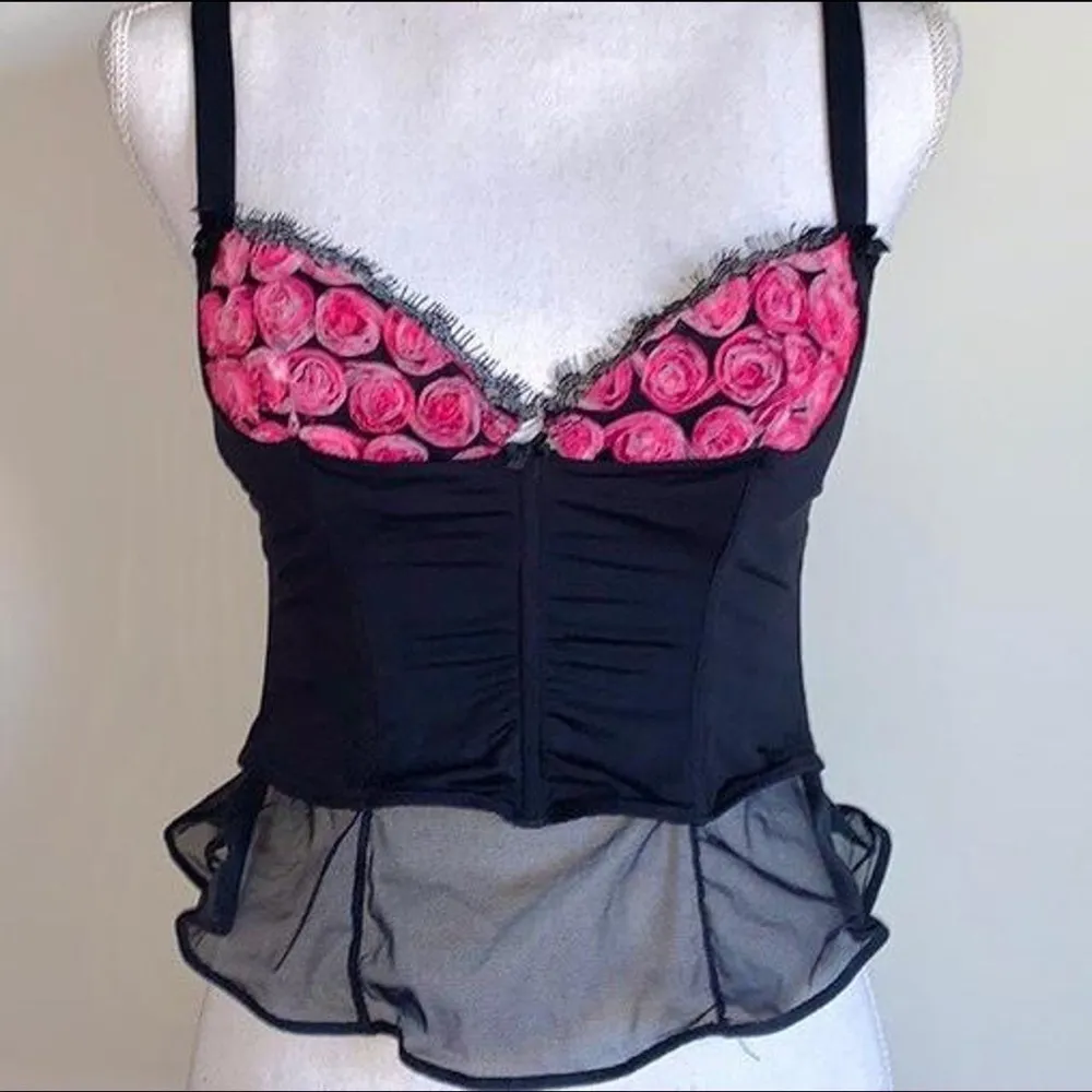 Mesh Rosette Floral Bustier Corset Black Size undefined - Image 2