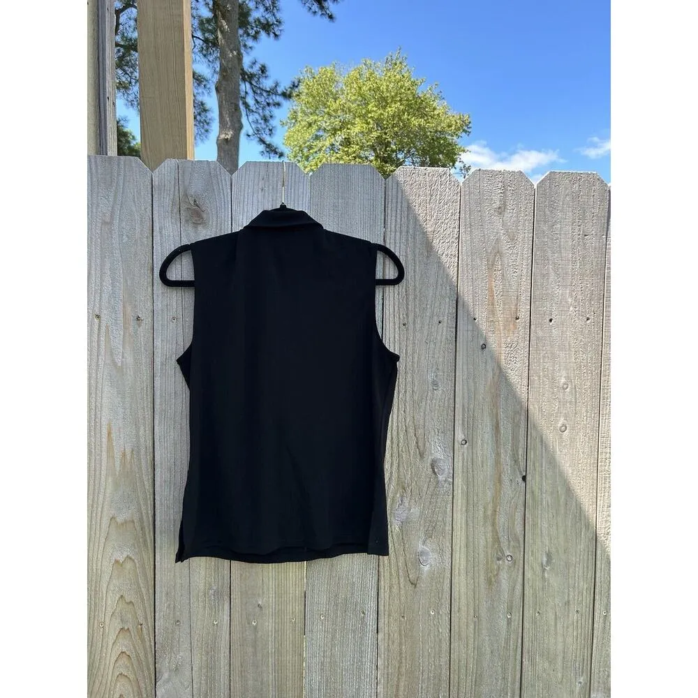 Dkny sleeveless Collared Ruffled Front Button Closure Black Sz Large Fall Winter - Image 6