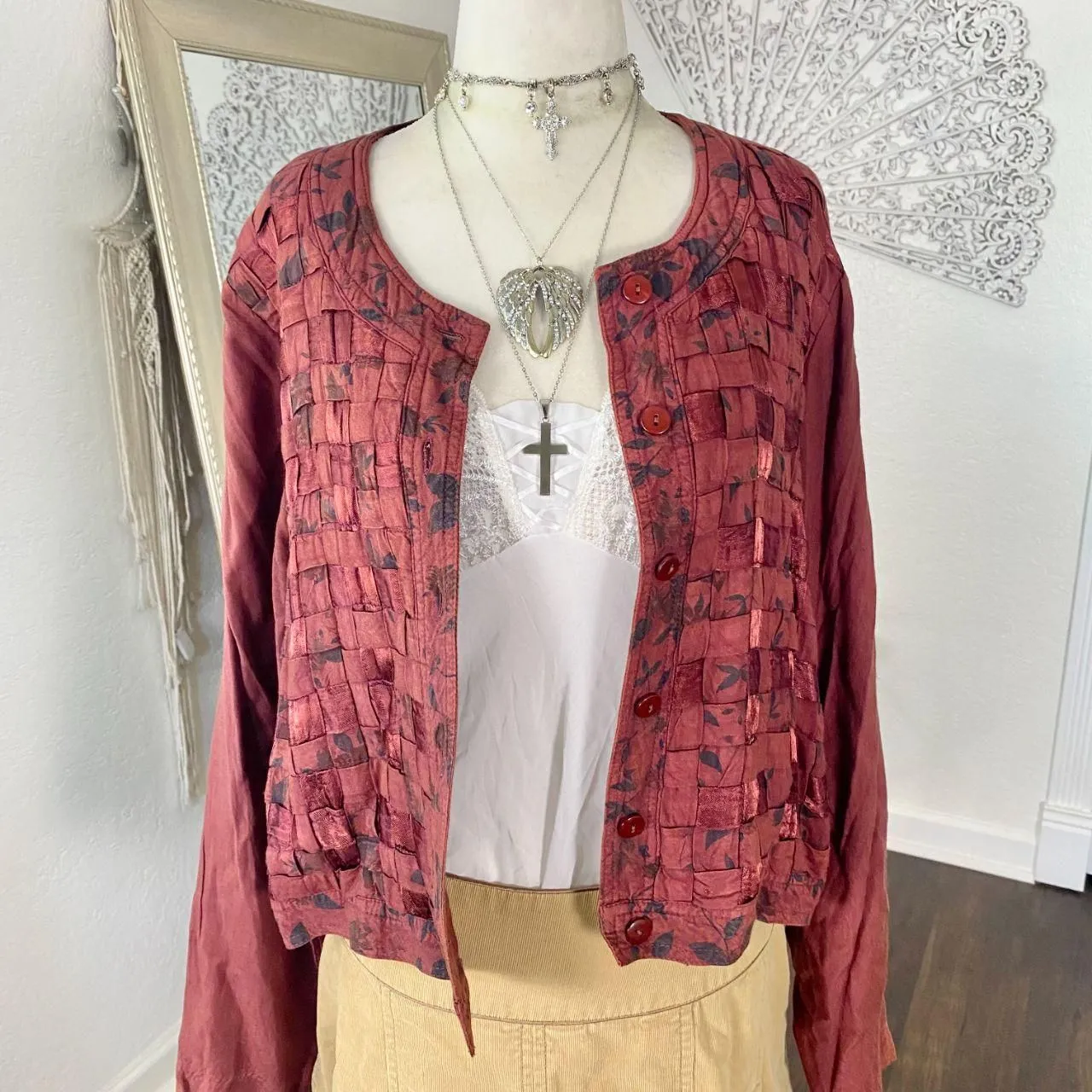 Country Wear Collections VTG Whimsygoth Bohemian Retro Basket Weave Jacket L Black Size L - Image 5