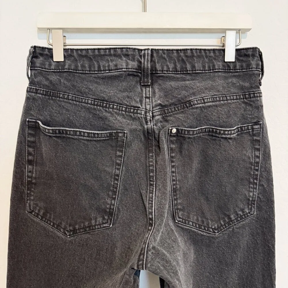 H&M Vintage High Rise Straight Leg Distressed Jeans Split Hem Faded Black Size 8 - Image 6