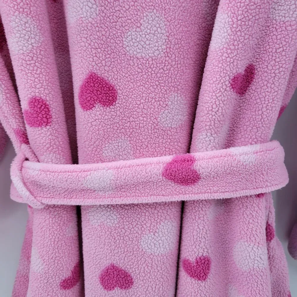 Pink VS Robe with Belt Womens 1x Hearts Thick Fleece Full Length Pockets Winter - Image 8