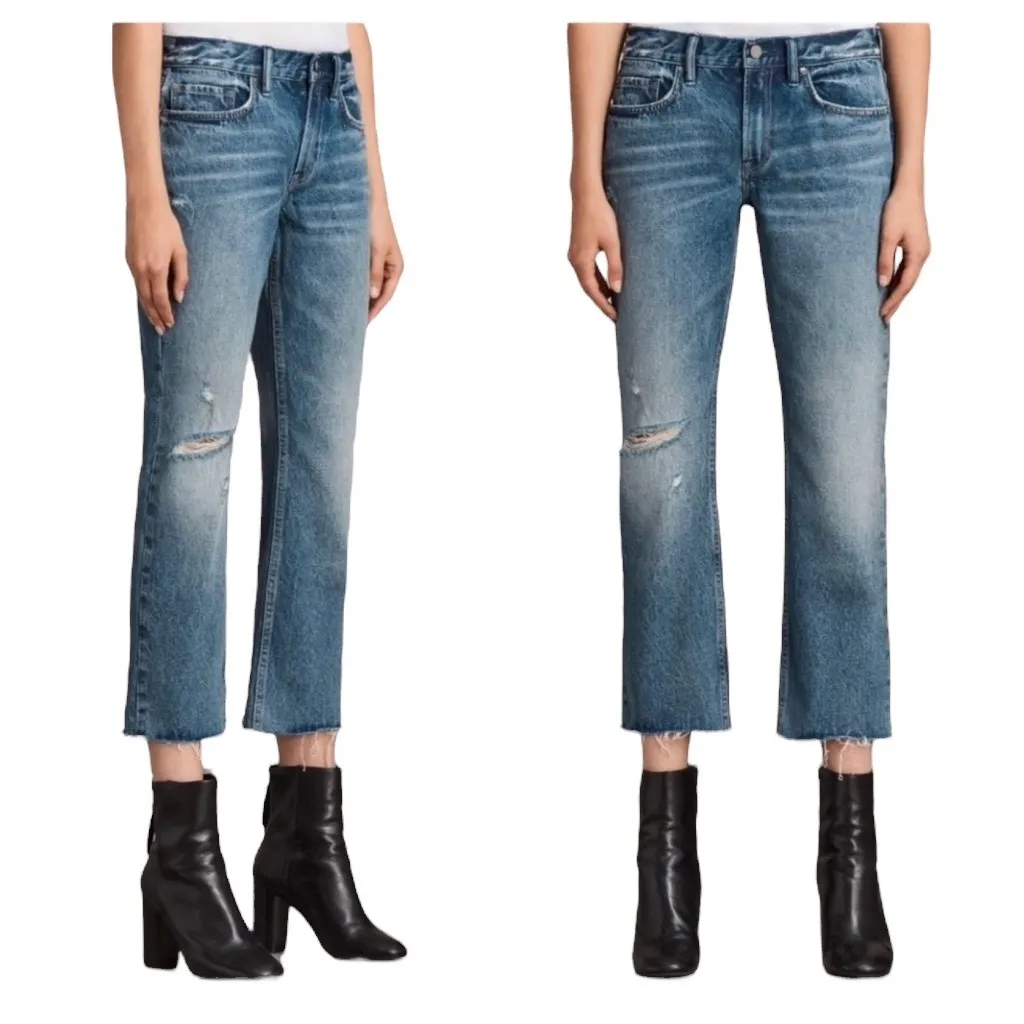 ALLSAINTS Serene Destroy Kick Flare Jeans Size 25 Distressed Raw‎ Hem Blue Denim - Image 2