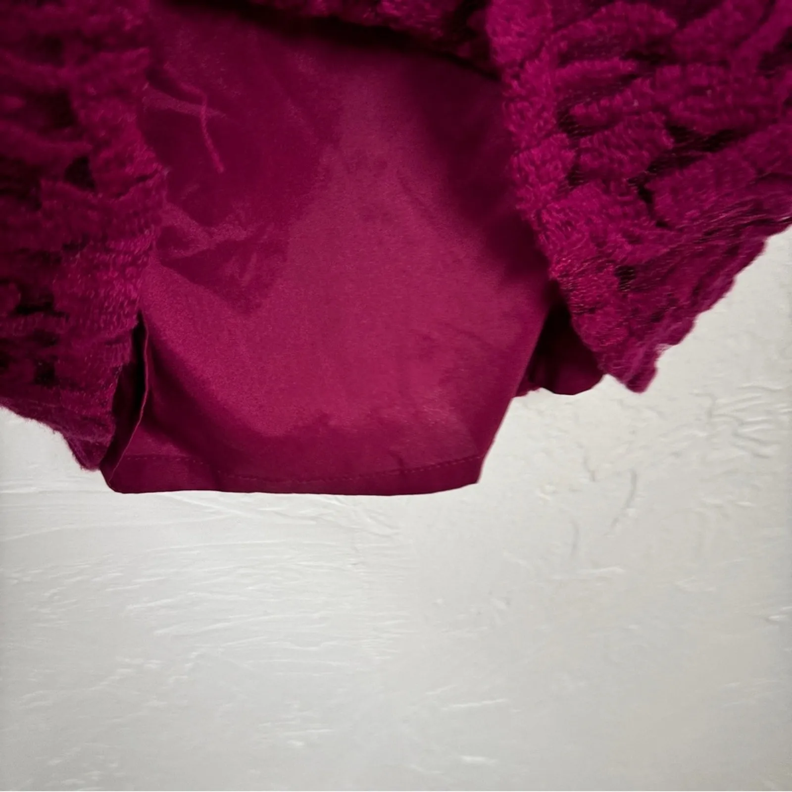 Adrianna Papell Burgundy Lace Sheath Dress Womens 4 Mini Formal Sheer Sleeve - Image 7