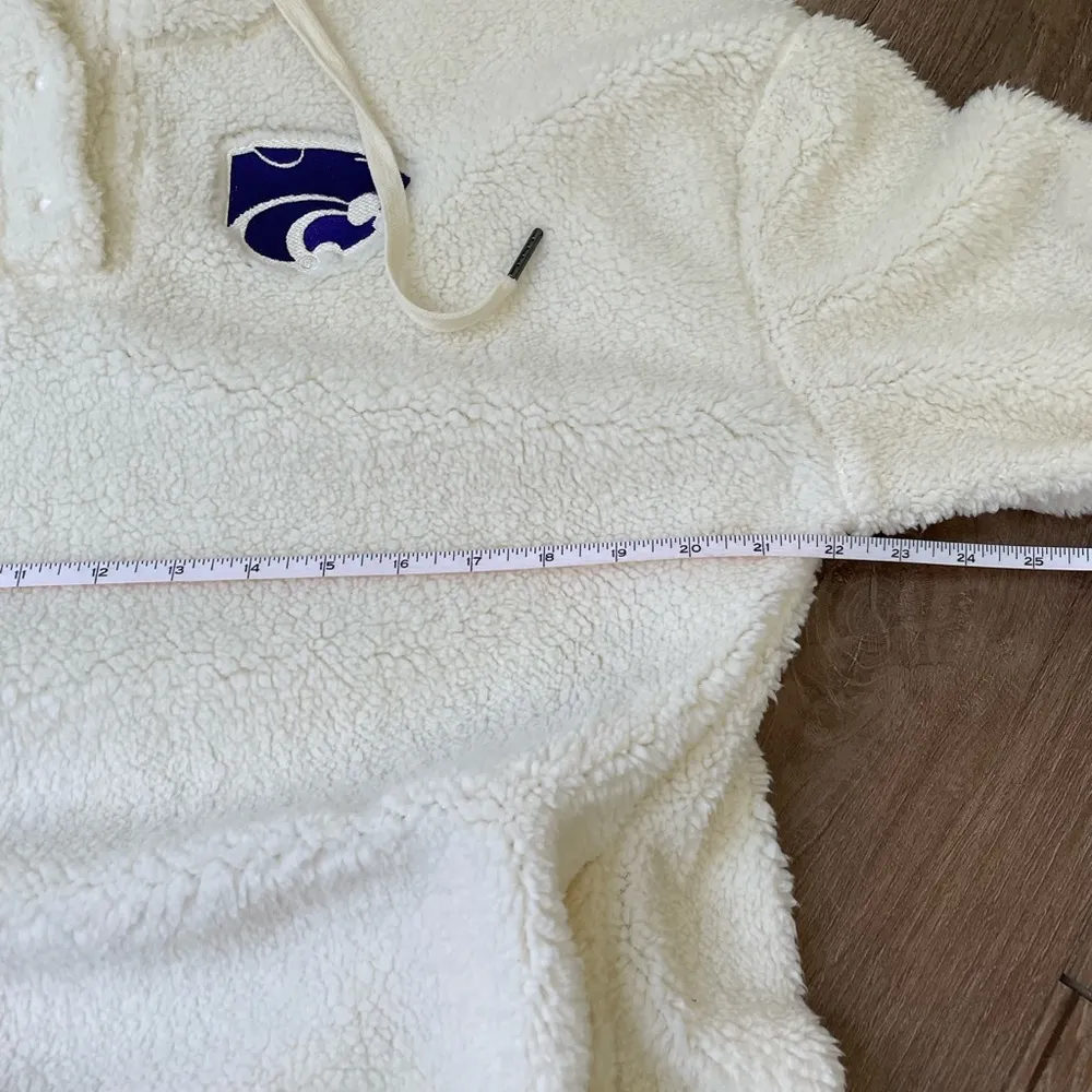 Colosseum K-State Cream Fuzzy 1/4 Button Up Hooded Pullover Top ~ Size M - Image 11