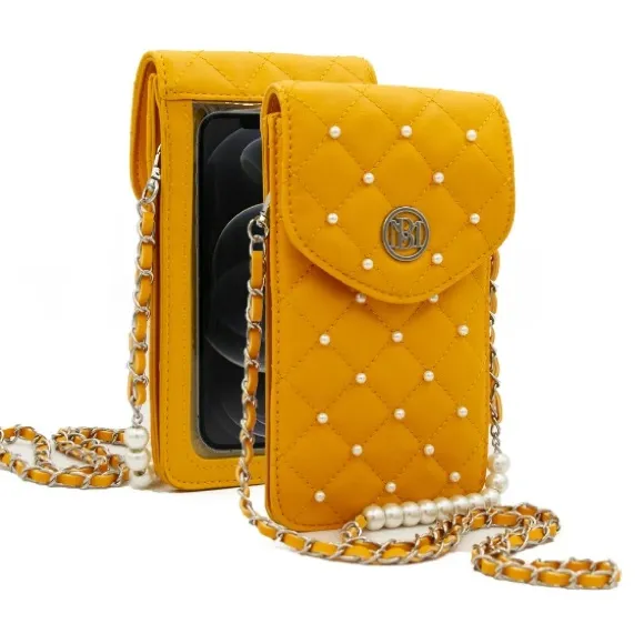 Studio Badgley Mischka Yellow Quilted Crossbody Phone Bag with Chain Strap - Image 1