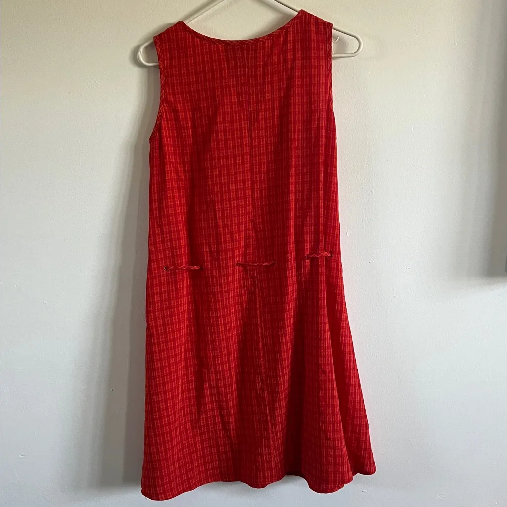 Vintage Saint Tropez West Vibrant Red and Orange Plaid Mini Dress - Image 5
