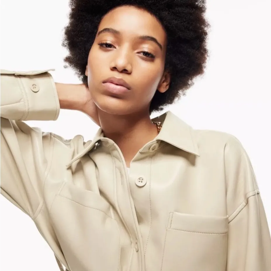 Aritzia FAVOURITE | Babaton Ava Supple Faux Leather Button up belt Jacket Cream - Image 4