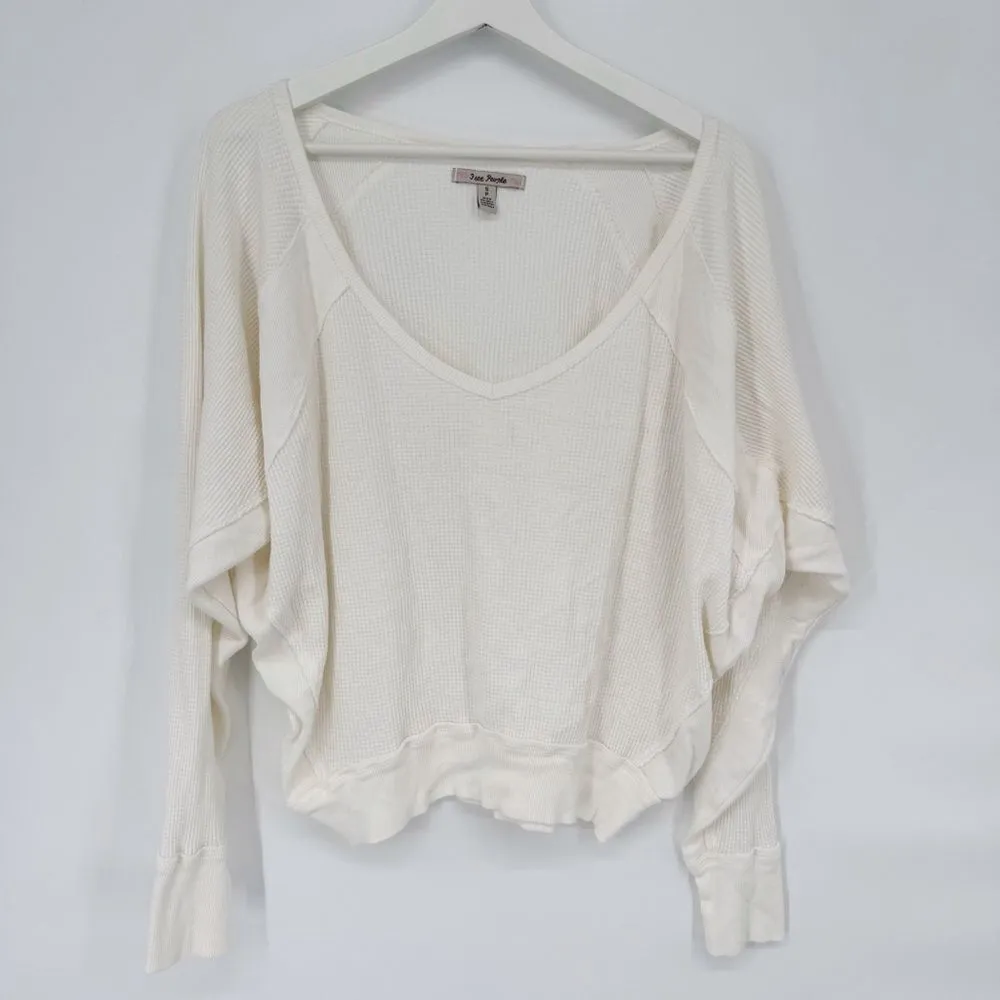 Free People Santa Clara V-Neck Thermal‎ Soft White Sz Small - Image 2