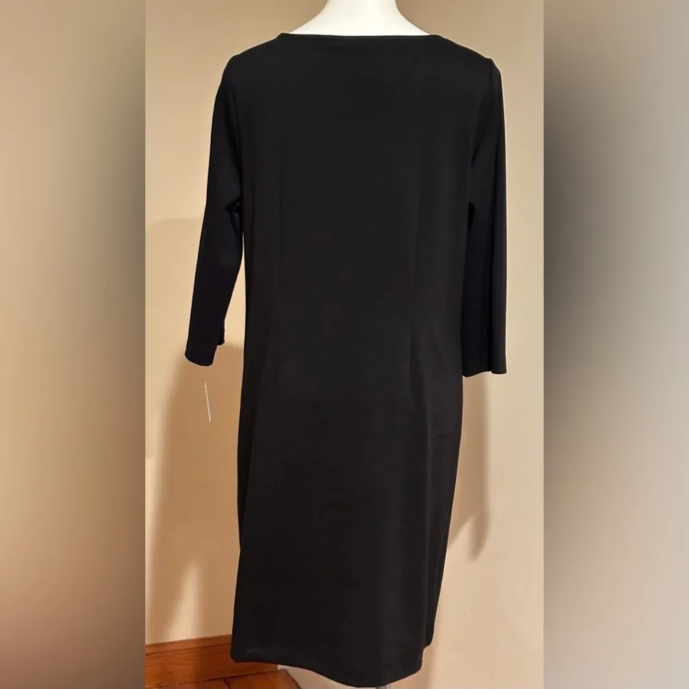 TALBOTS NWT Black Dress W/ Round Beaded Neckline. 3/4th Sleeves. Pull Over Sz. L - Image 7