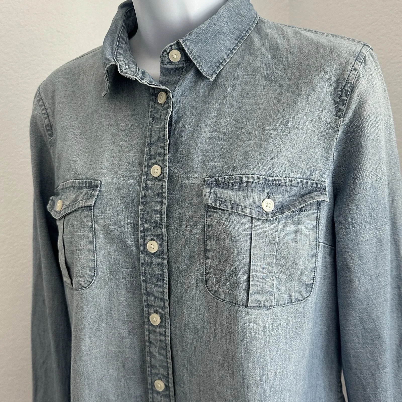 Women's Denim Button Down Shirt by J.Crew, Sz: S (a6) Blue - Image 2