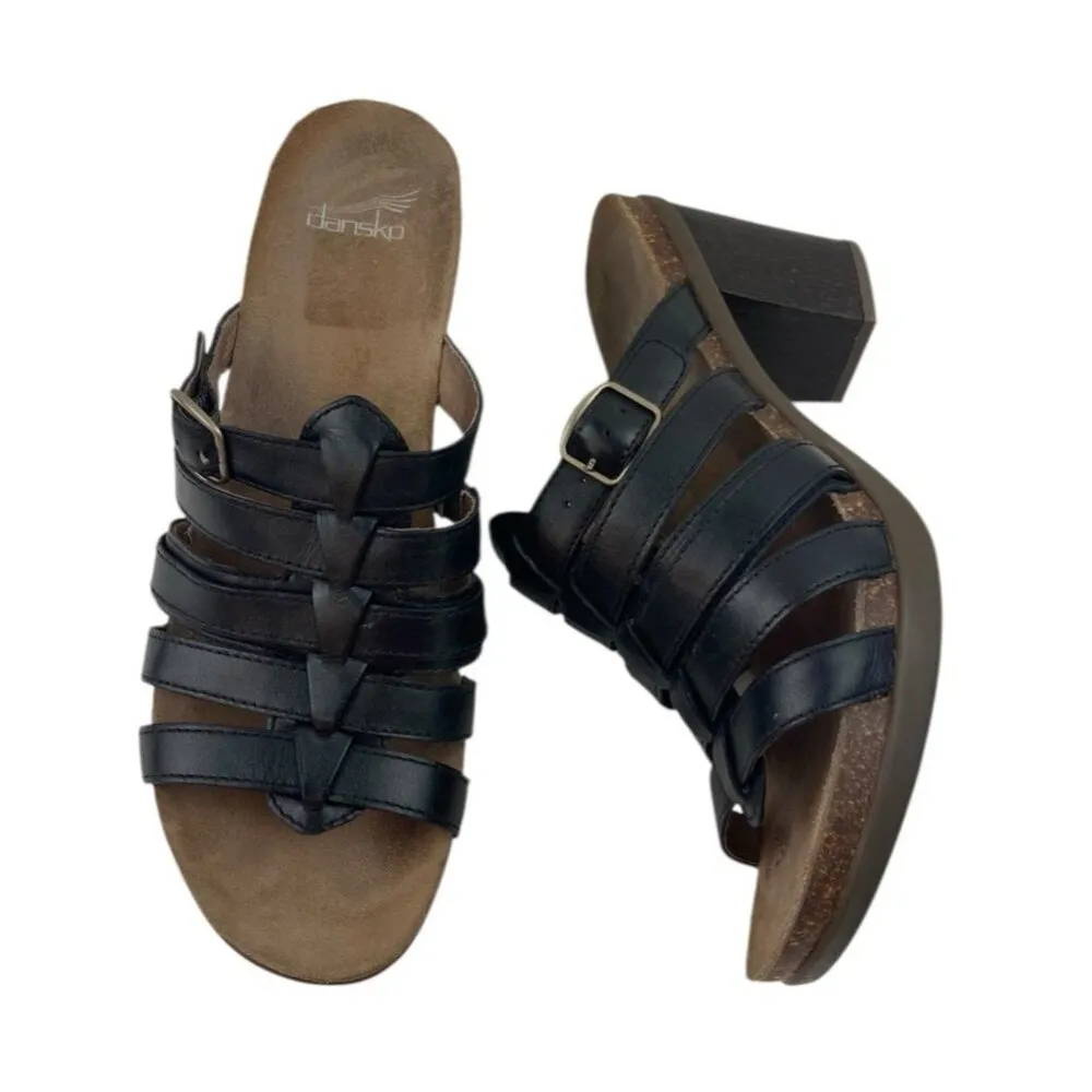 *Dansko Strappy Sandal Womens Size 40 Black Leather Slip On Comfort Heel Shoe - Image 4