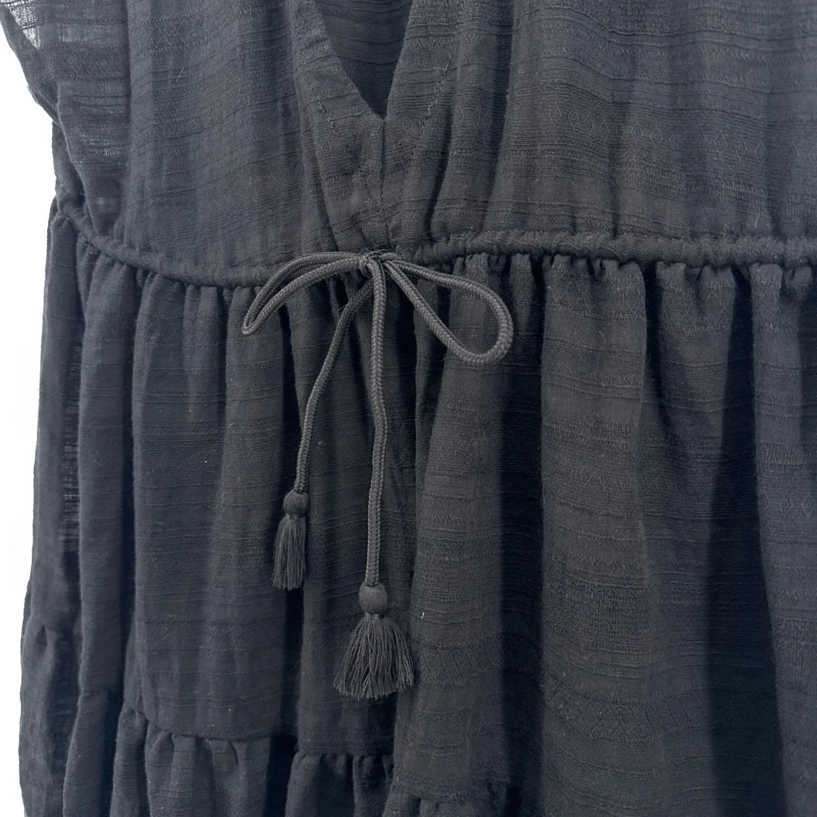 Robin Piccone‎ Natalie Black Cover-Up Dress Drawstring Waist Fringe Hem Small - Image 4