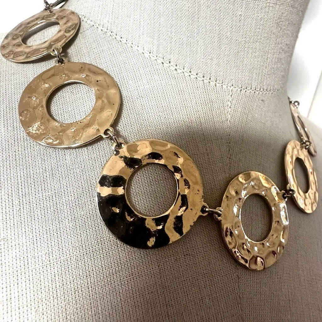 Hammered Disc Statement Necklace — Gold Tone - Image 2