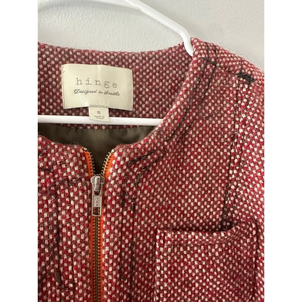 Hinge Jacket Women's Medium Tweed Wool Blend Bohemian Cottagecore Red Gray - Image 2