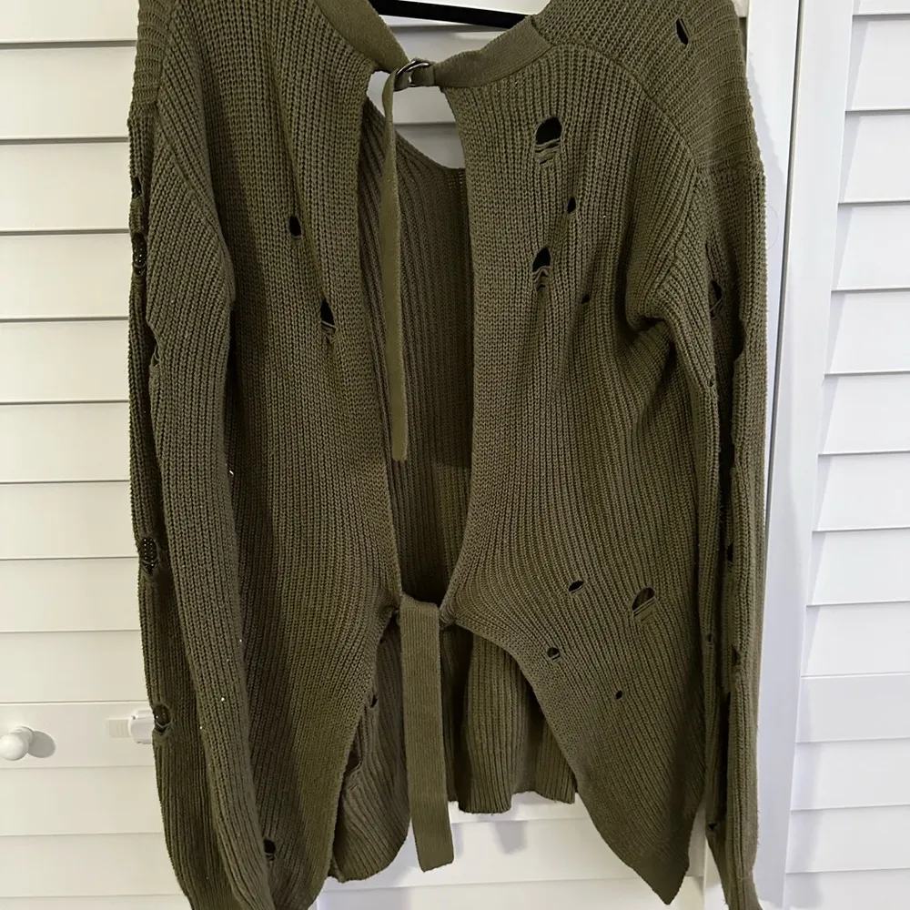 Dark Green Oversized Distressed Women's Sweater by Central Park West - Image 2