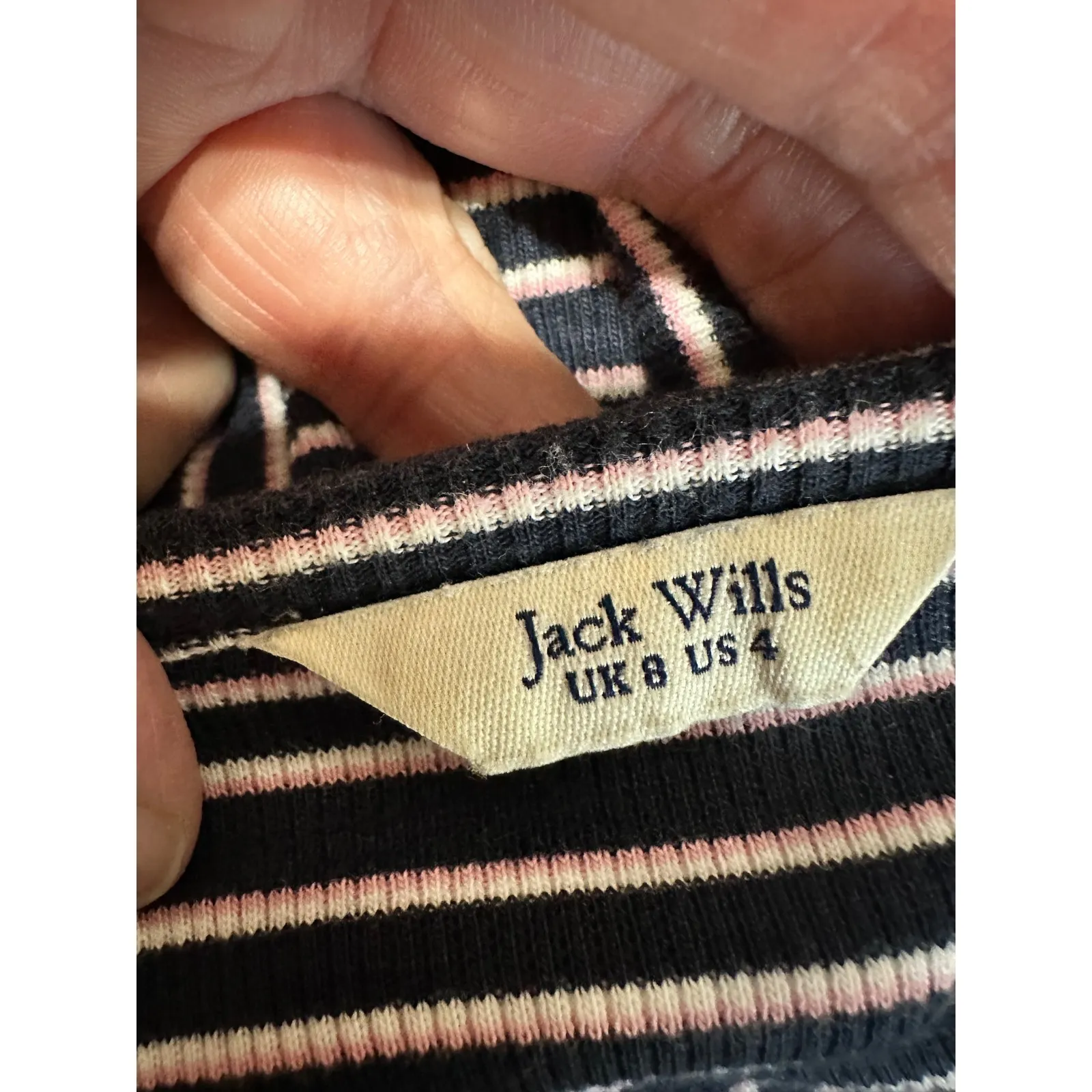 Jack Wills Navy White Pink Stripe 3/4 Sleeve Fit Flare Dress US 4‎ - Image 5
