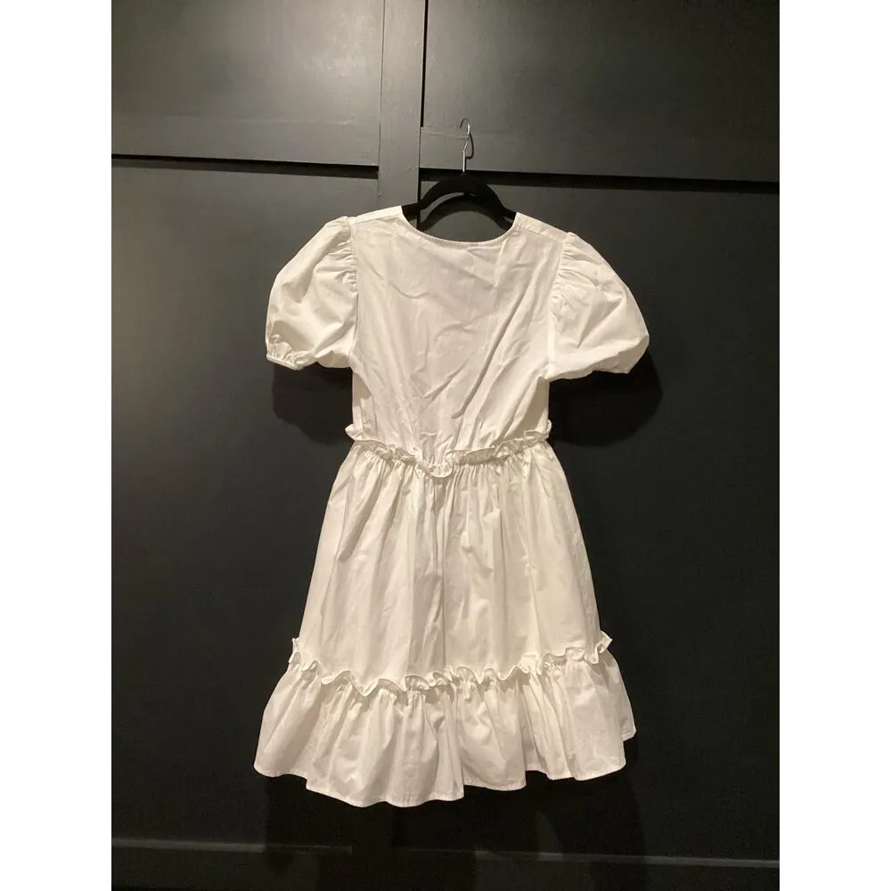 Urban Revivo white ruffle mini dress v neck peplum puff shortsleeve M 6 - Image 3
