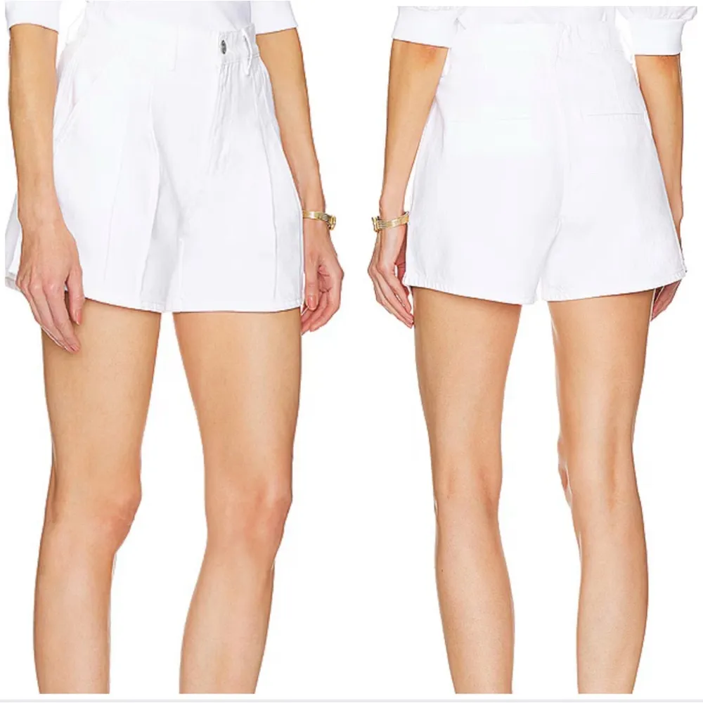 Veronica Beard Simpson Pleated High Rise Shorts in White - Image 10