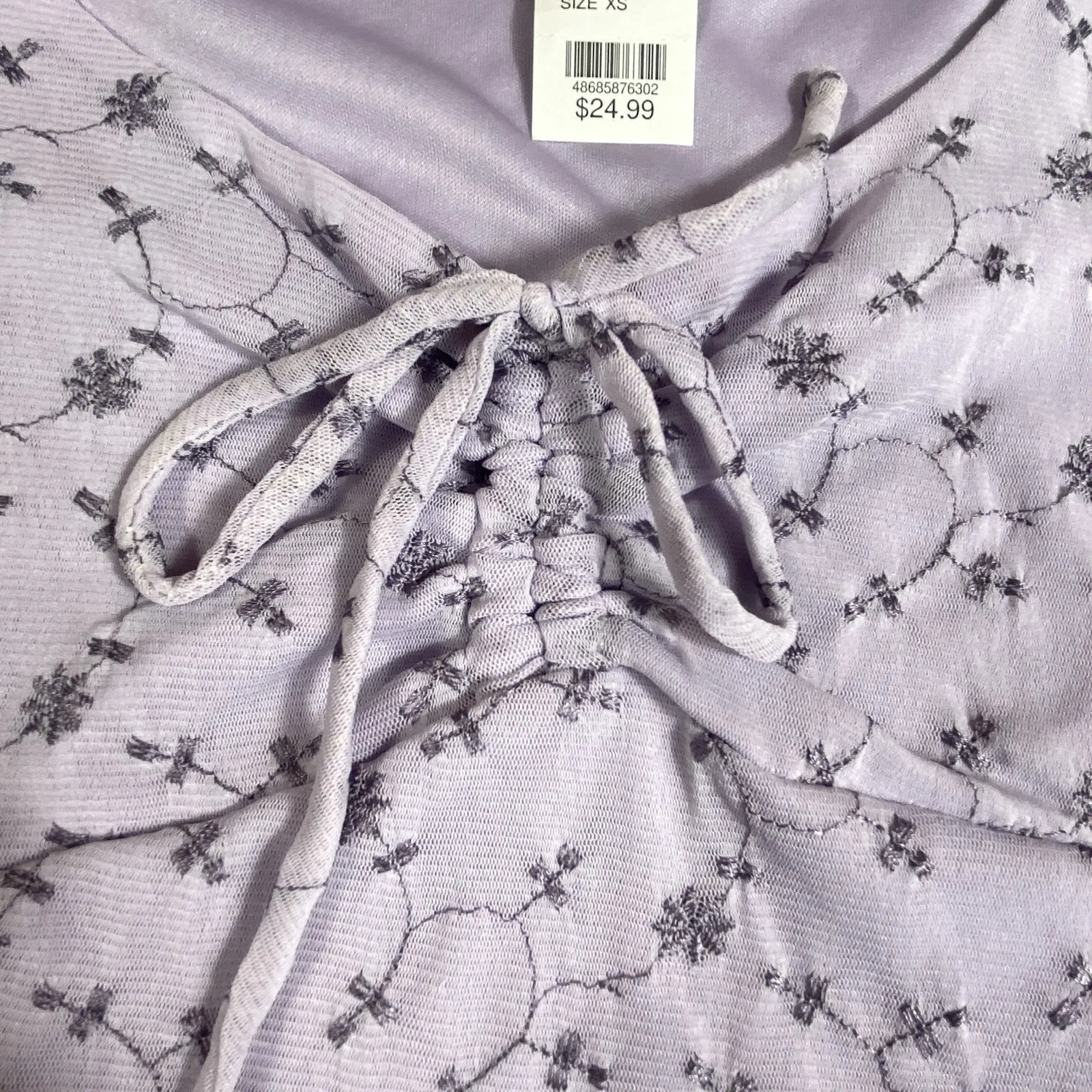 FULL TILT Babydoll Top XS Coquette Romantic Y2K Floral 90 Ribbed Purple Knit New - Image 9