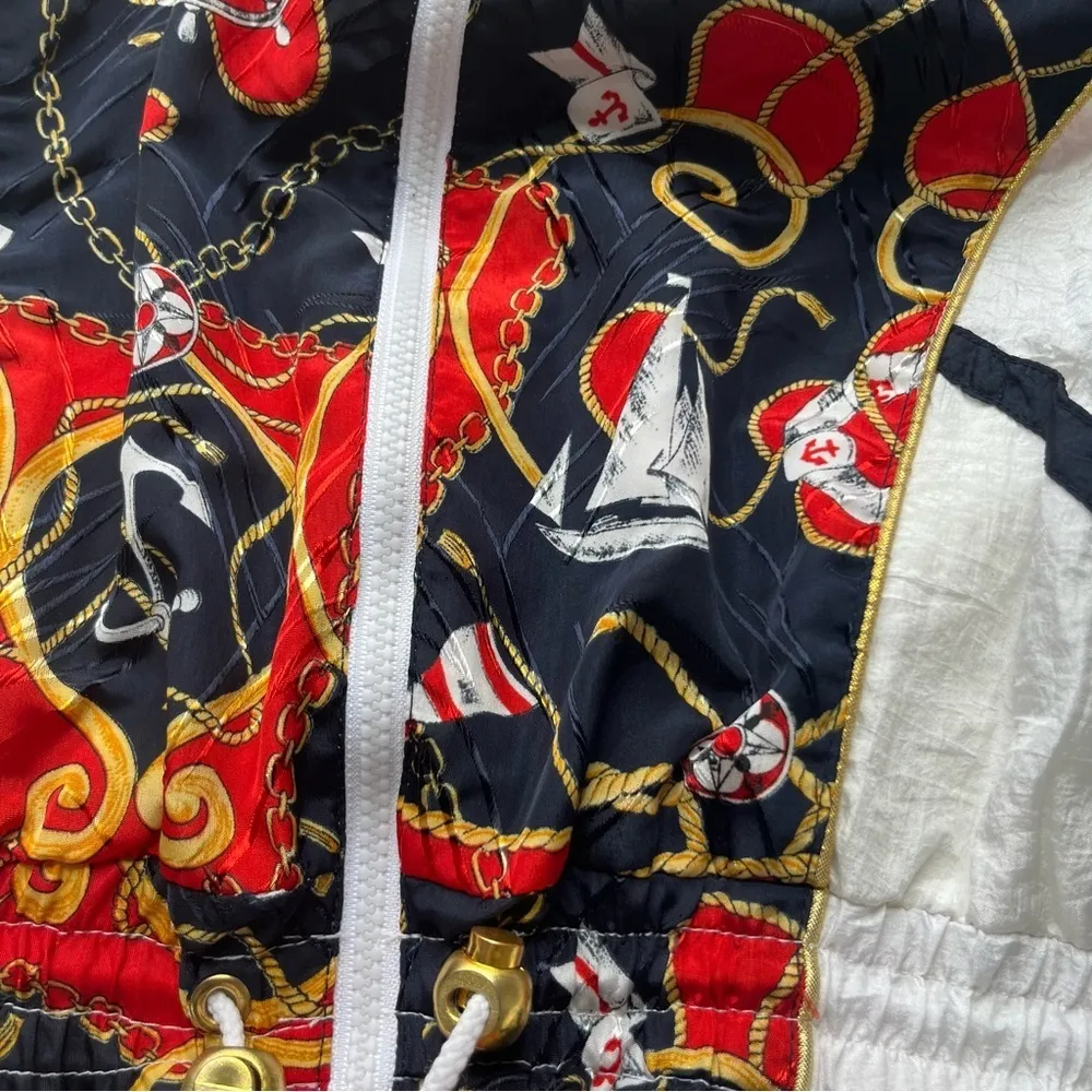 Vintage Track Poker Elastic Waist Lightweight Full Zip Jacket Coat White Medium - Image 9