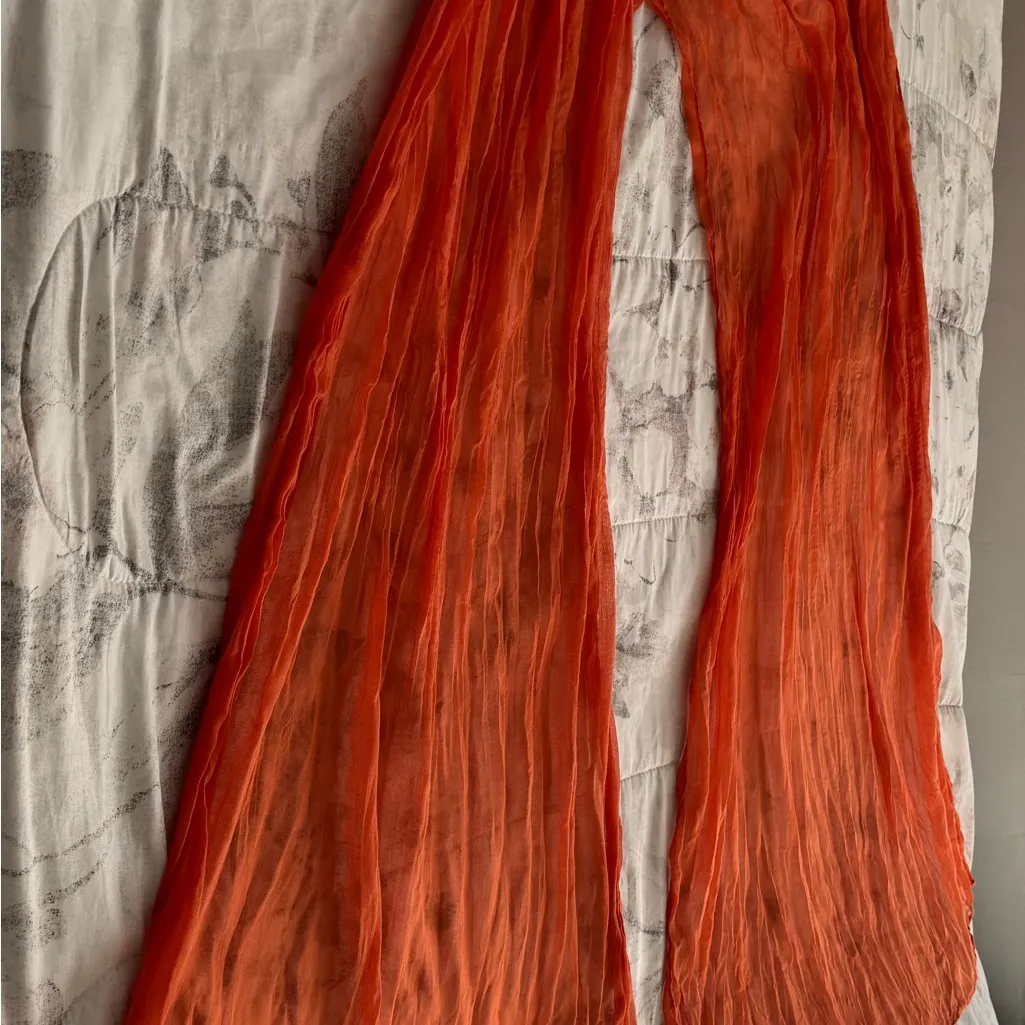 Vibrant Orange semi sheer gauzy shawl wrap Scarf, size 110x27 bohemian vacation - Image 7