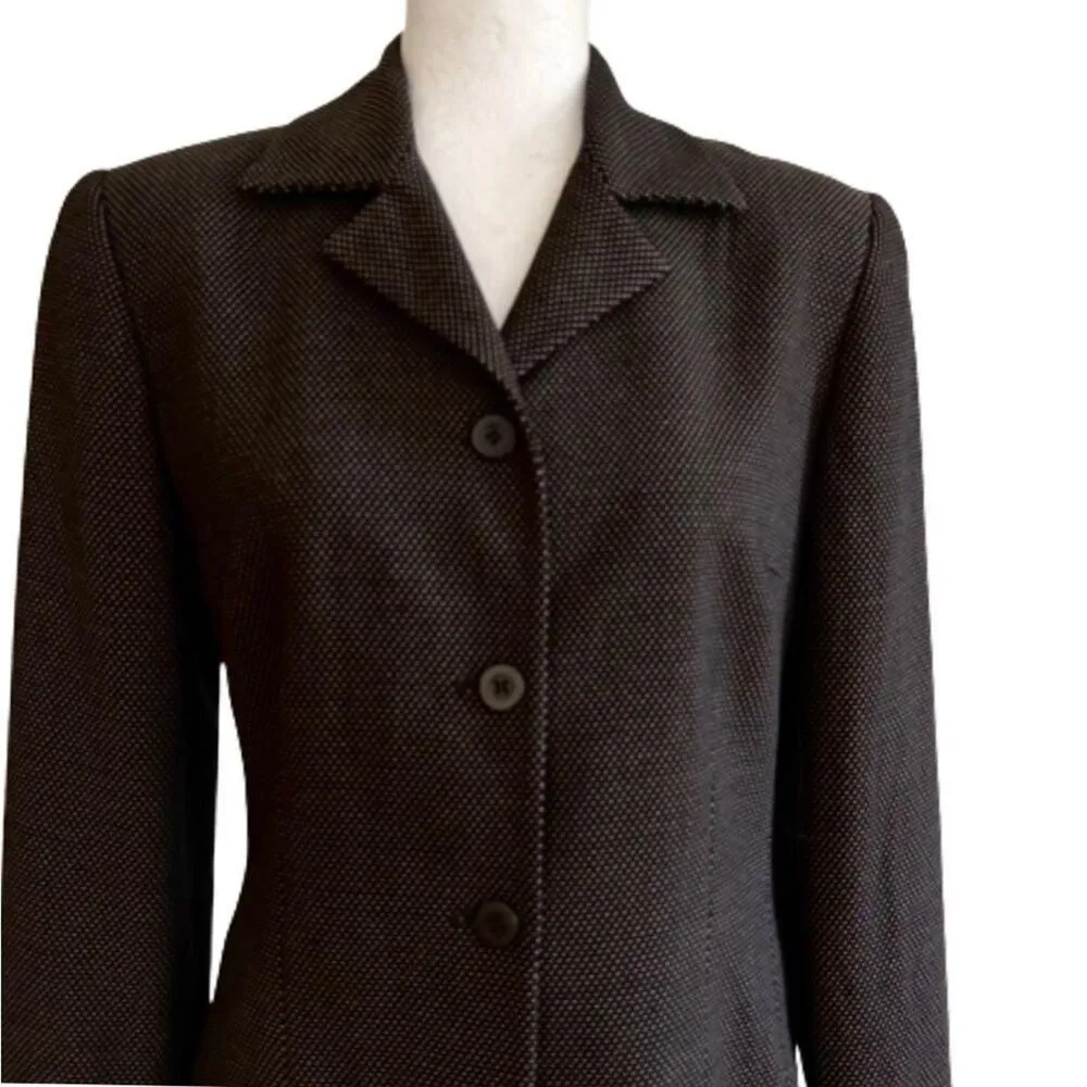 Ann Taylor Blazer Jacket Wool Blend Black Tan Stitch Button Front Career Size 4 - Image 3