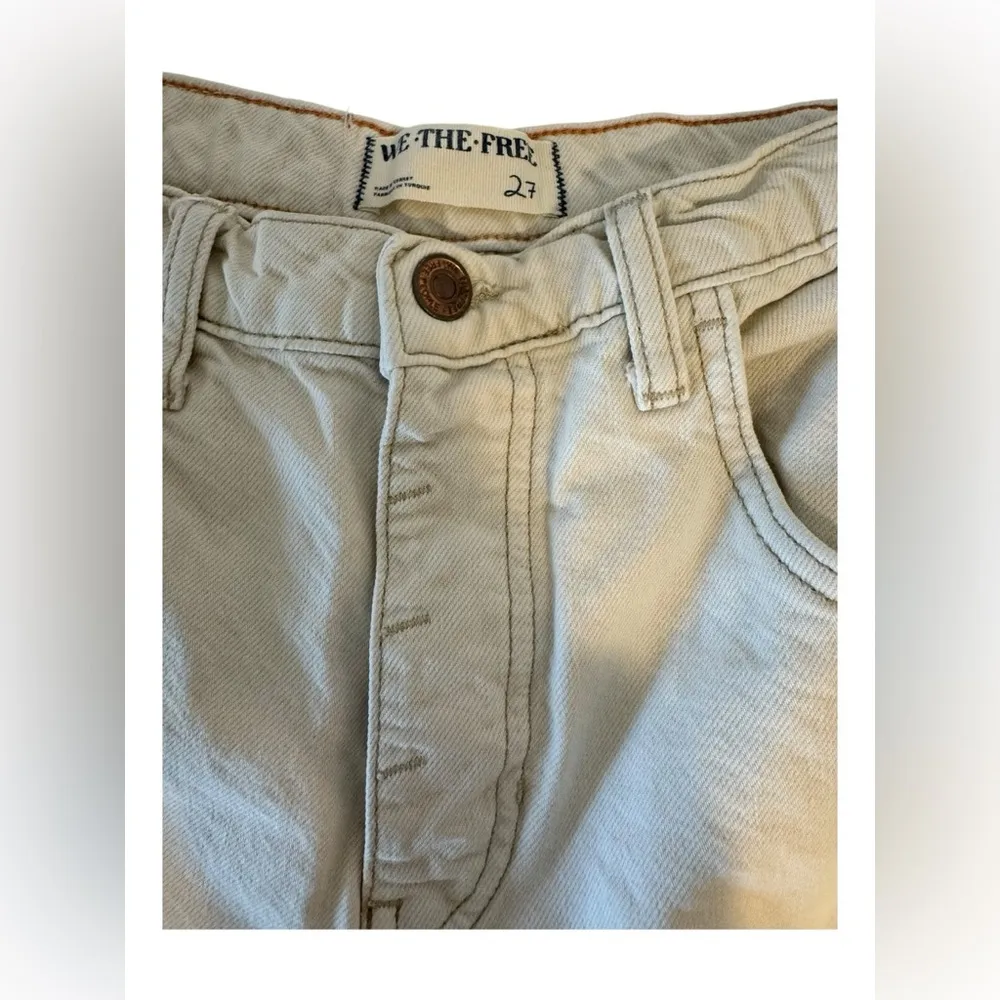 We The Free  x Free People Mid Rise Barrel Pants Denim  White Jeans | Size 27 - Image 14