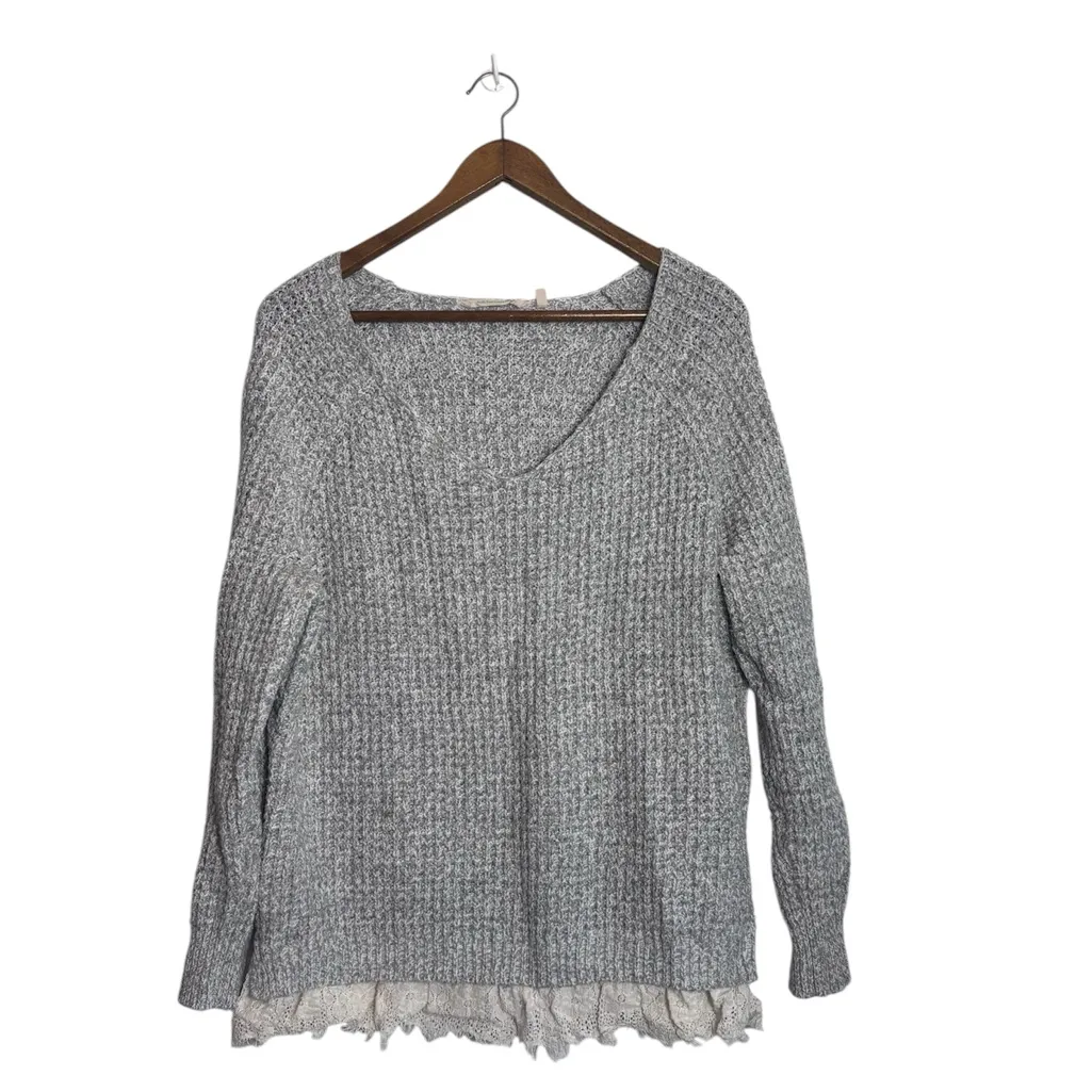 Soft Surroundings Gray Knit Soft Spoken Sweater Tunic With Lace Hem - Image 5