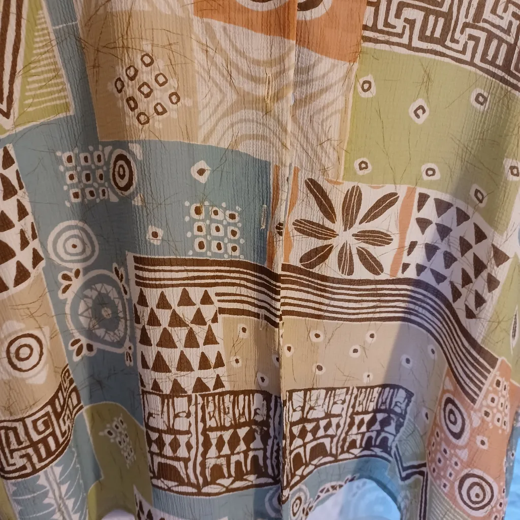 Alfred Dunner Tropical Tribal Sz 14 Sheer Blouse Button Down Short Sleev… Green - Image 5