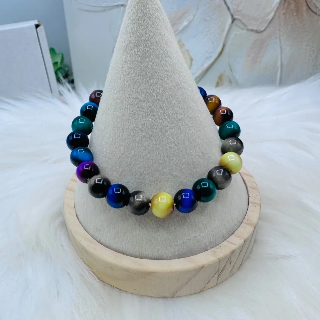 Rainbow Galaxy Tiger Eye stone Beaded Bracelet - Image 2