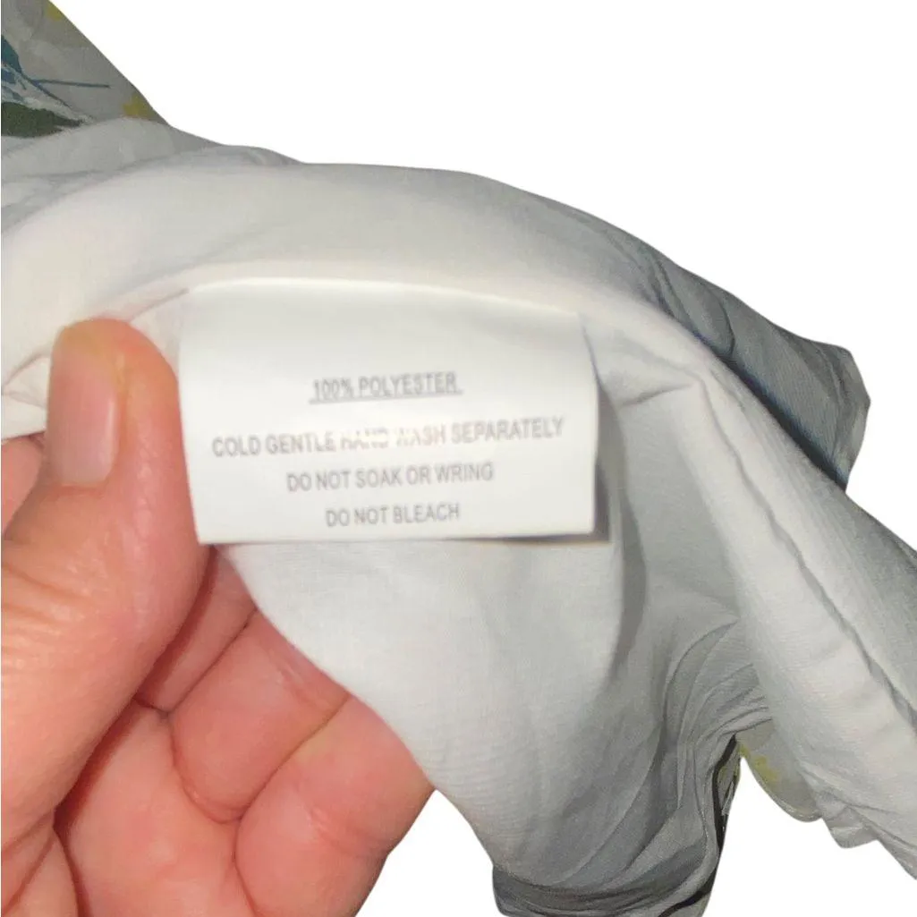 Hello Molly Double Text yellow green multi leaf Ruffle milkmaid Mini dress sz L - Image 8