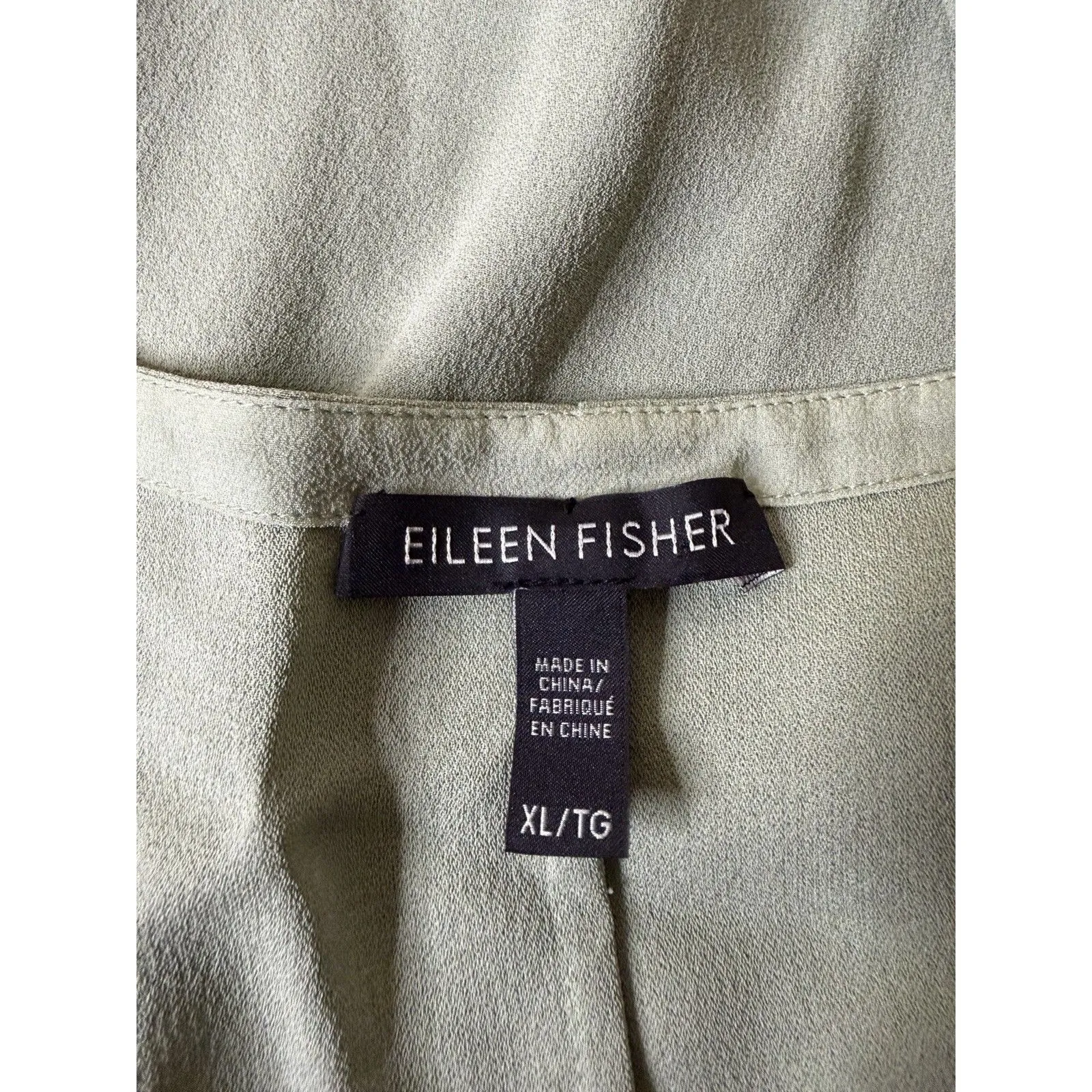 Eileen Fisher Silk Shift Dress Sage Green Quiet Luxury Minimalist XL Pockets - Image 2