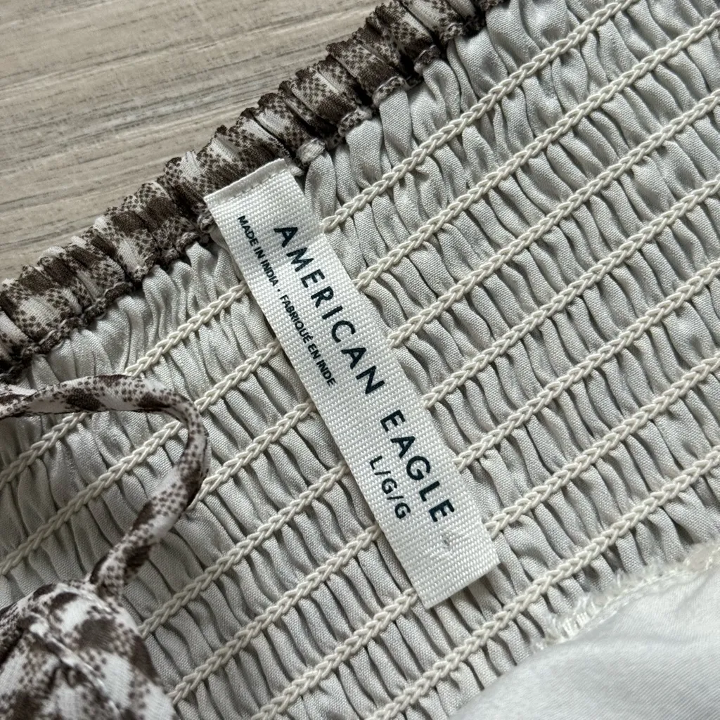 American Eagle  2024 Smocked Gingham Babydoll Tie Crop Top | Brown | Large - Image 6