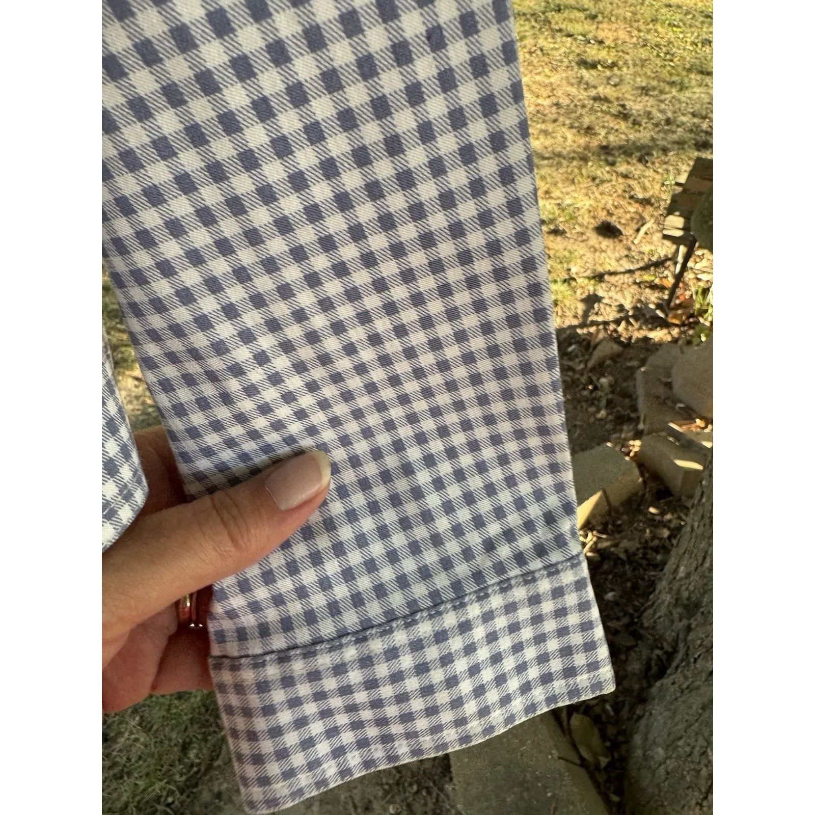 Belle Kim Gravel Jacket Sz L Blue And White Gingham Checkered Zip NWOT Size L - Image 8