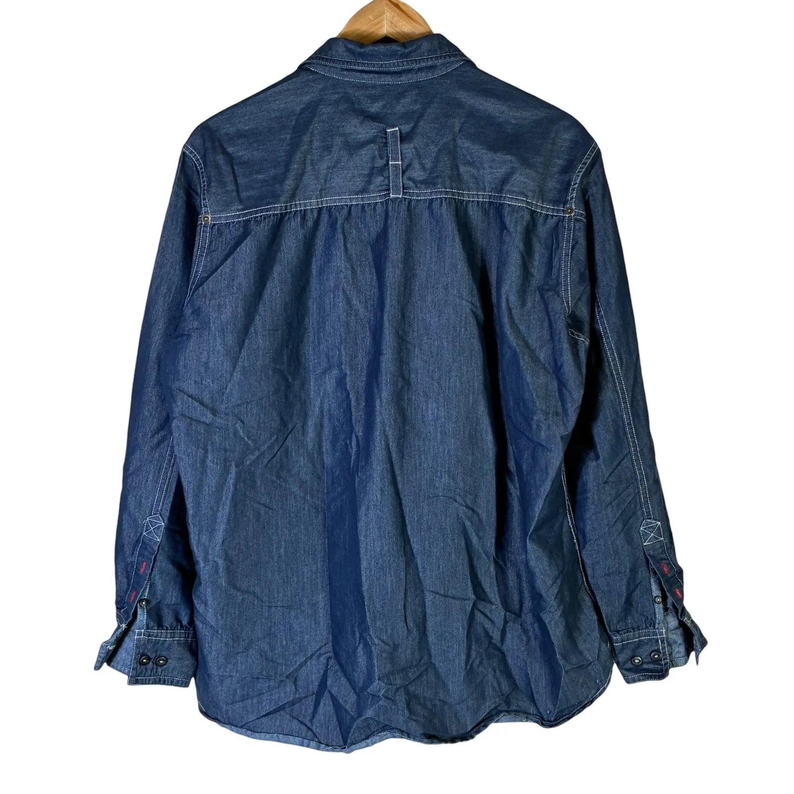 American Heritage Denim Button Down Shirt Mens XL Blue Rugged Western Workwear - Image 5