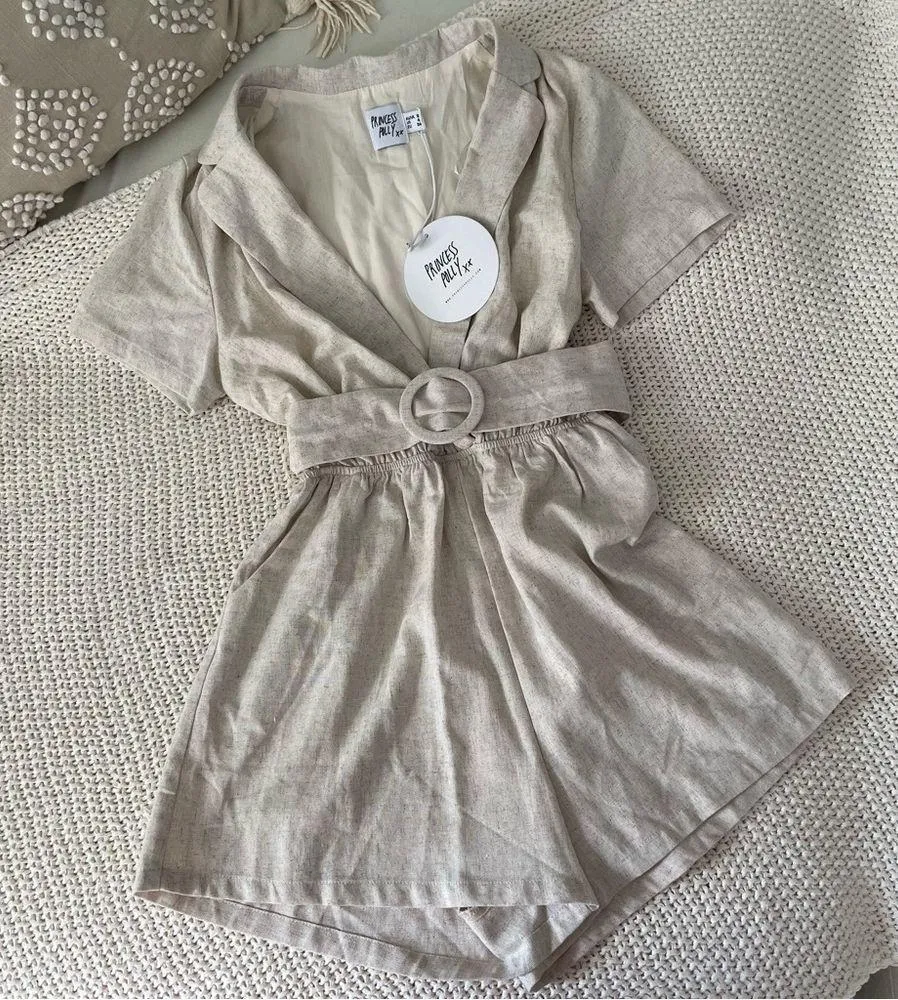 NWT Princess Polly Turin Romper Beige - Image 4