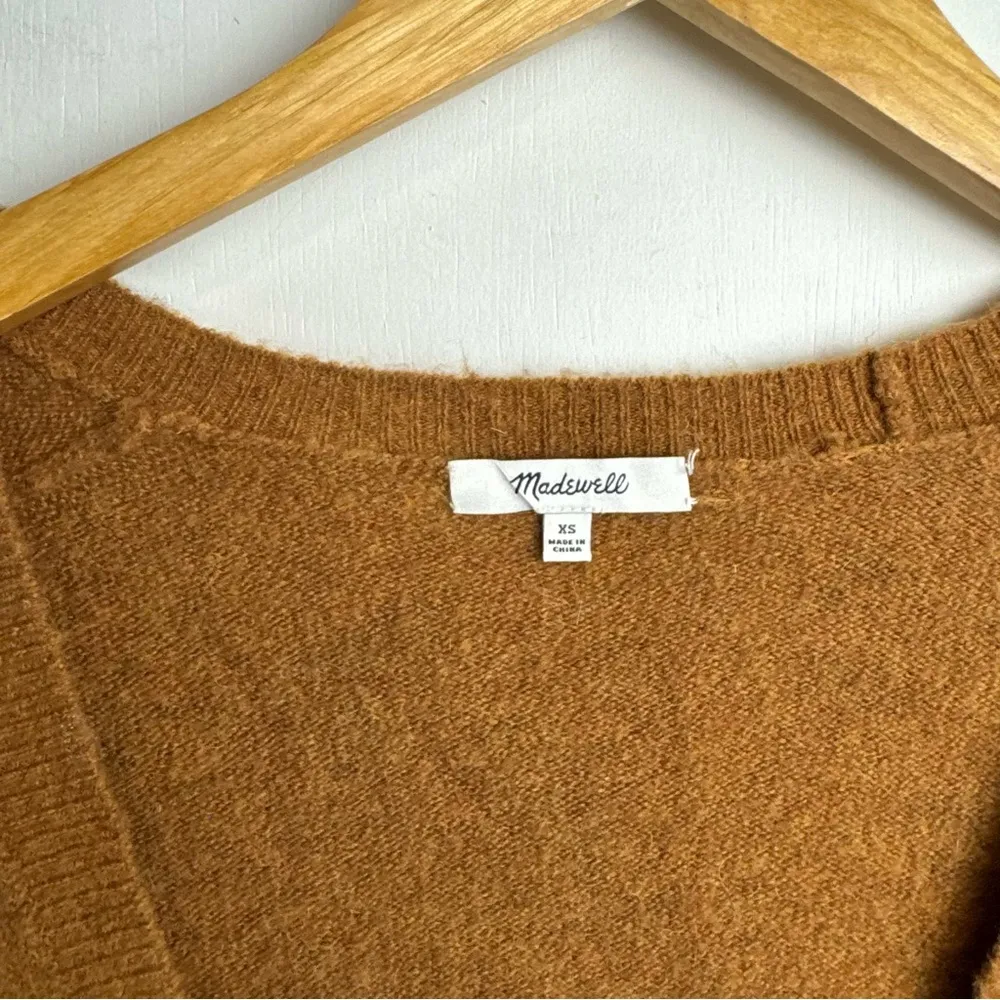 Madewell Wrap Front Pullover Sweater Sz XS Harvest Brown Coziest Knit Wool - Image 6