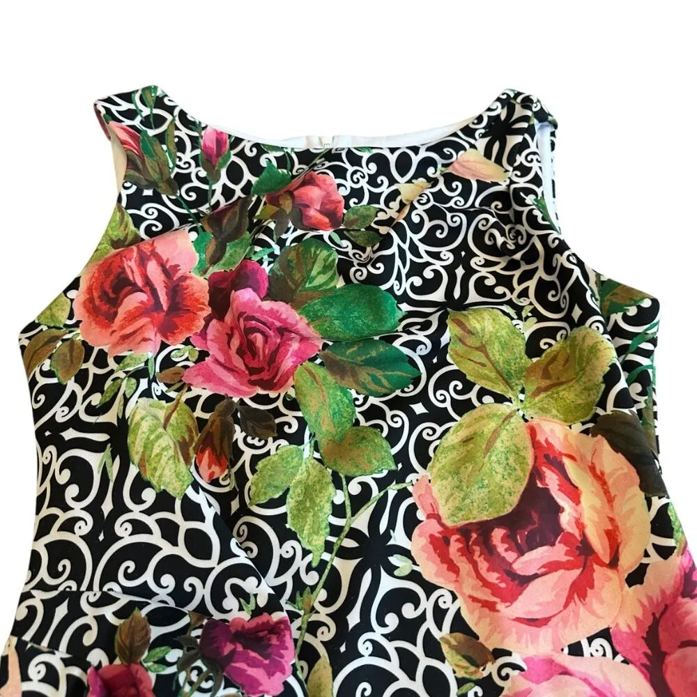 Joseph Ribkoff Fitted Scuba Sheath Dress Floral Print Sleeveless Stretch Size 12 - Image 3