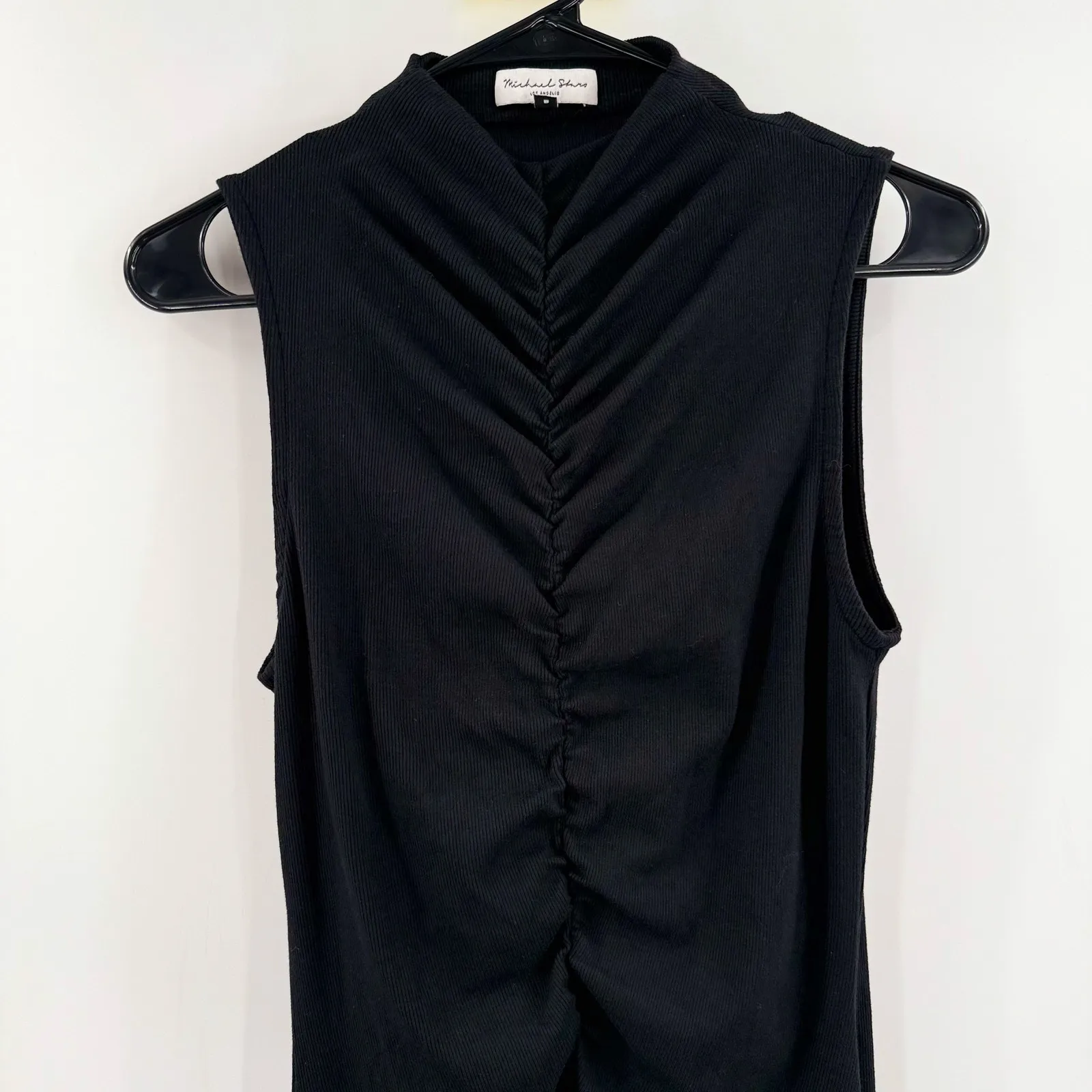 MICHAEL STARS Monet Dress Size Medium Black Ribbed Ruched Mock Neck NEW Mini - Image 7