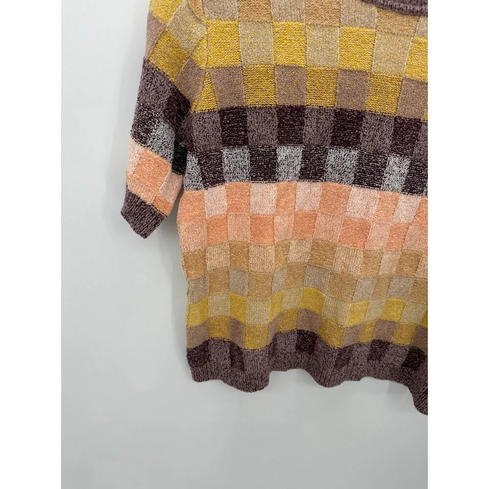 Free People Geometric Short Sleeve Chenille Sweater 60s Disco Rave Women Small - Image 4