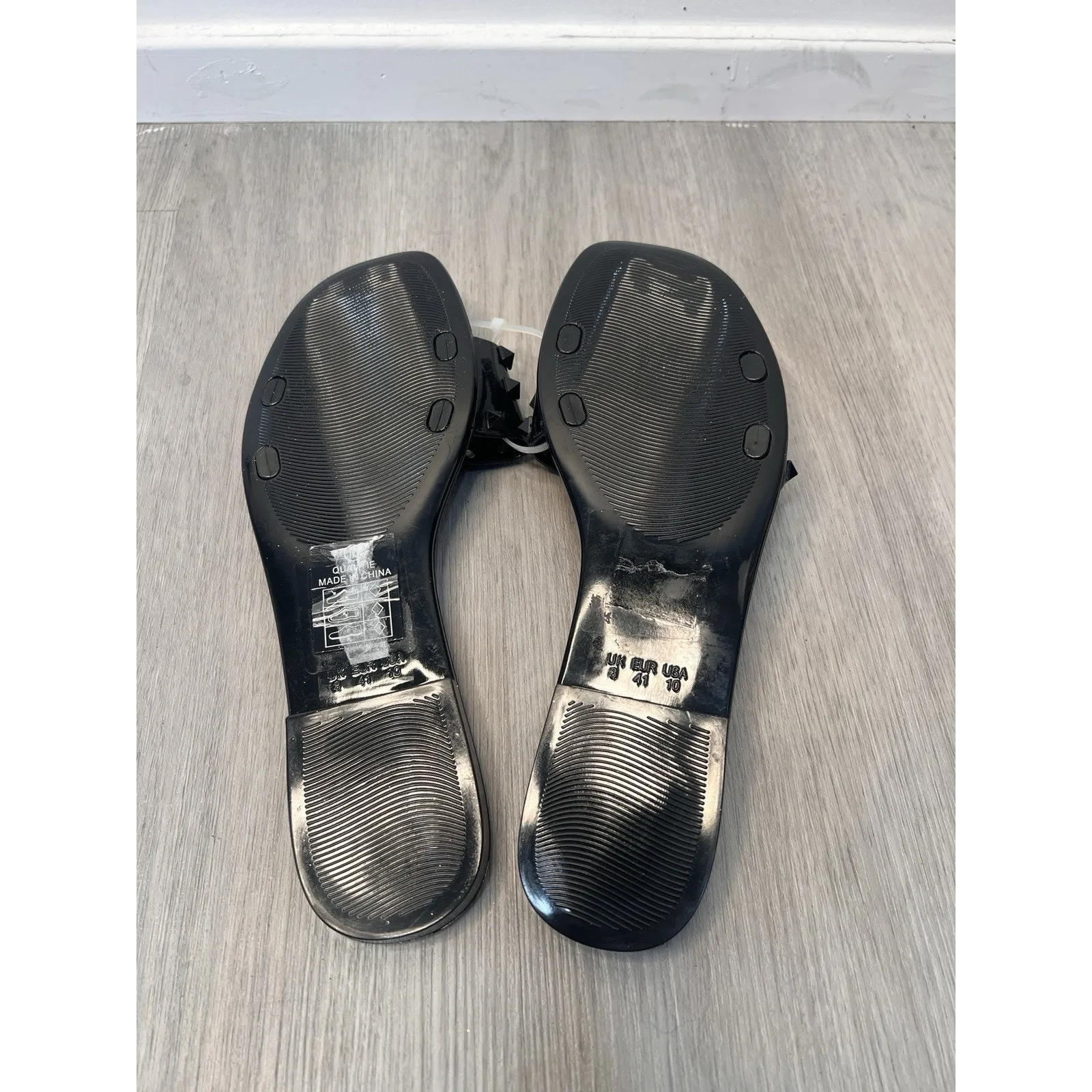 Nicole Miller New York Black Studded Jelly Flat Sandals Size 10 - Image 4