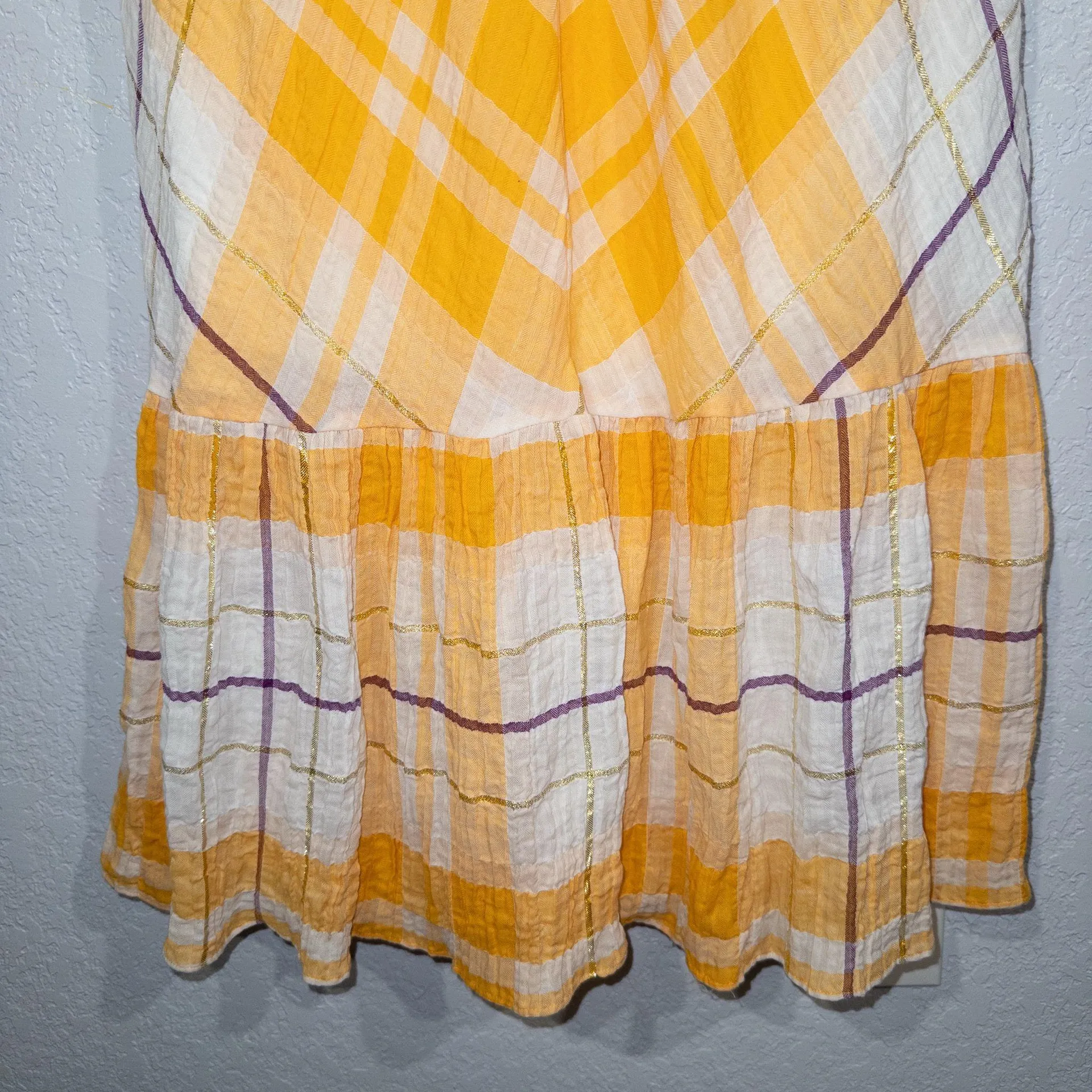 Holding Horses Anthropologie Yellow Plaid Clementine Maxi Dress Medium - Image 4