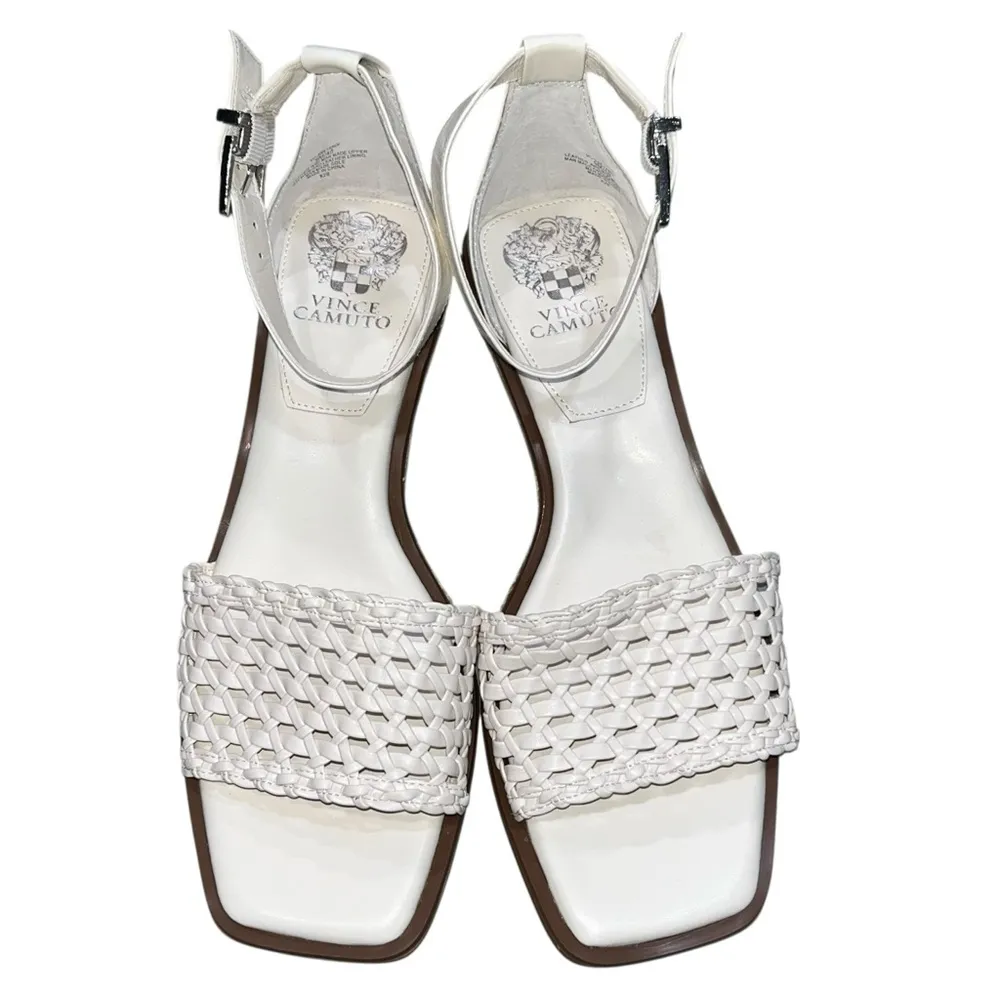 NEW Vince Camuto White Leather Bretandi Basket Weave Espadrille Wedge Sandals 9 - Image 3