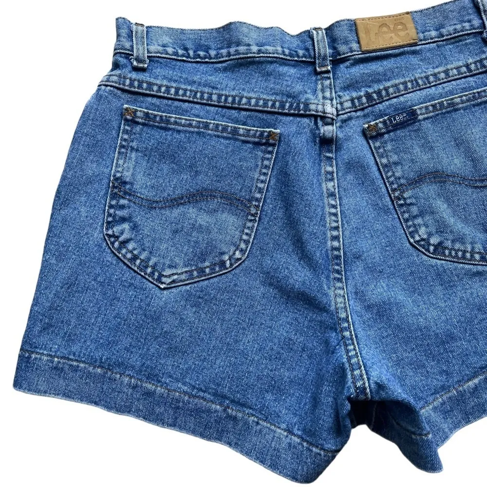 Vintage Lee Women’s High Waist Mom Shorts Size 13 Blue Denim Cotton Classic - Image 5