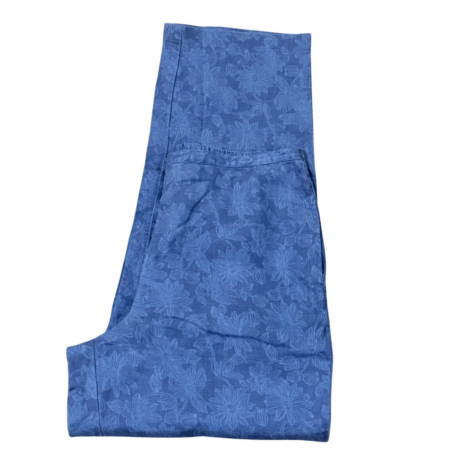 LL Bean Floral Print Pants Womens 16M/Tall Blue High Rise Trousers - Image 6